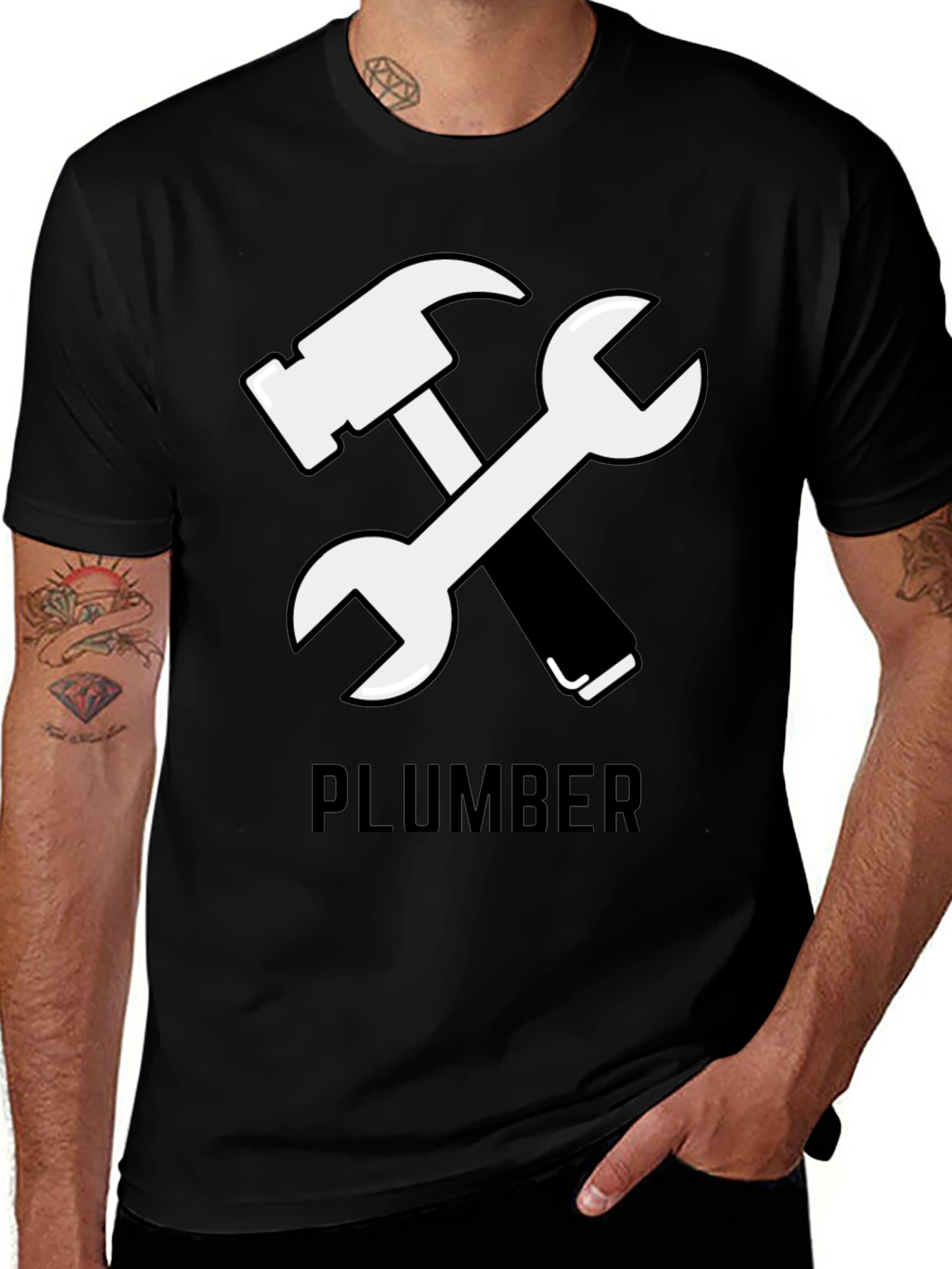 Variant 6 of Plumber Graphic Tee - Black Cotton T-Shirt