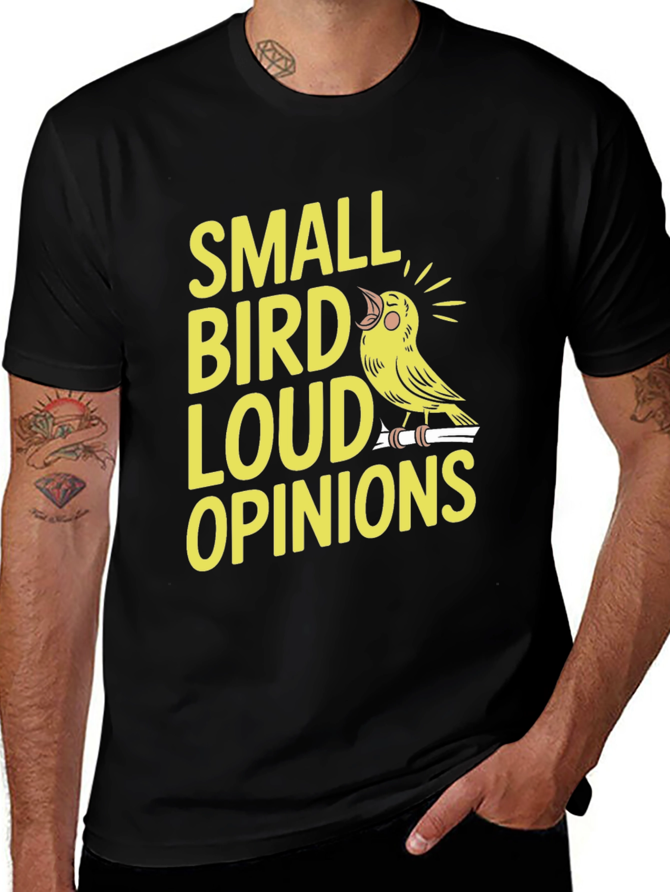 Variant 25 of Small Bird Loud Opinions Graphic Tee - Black Cotton T-Shirt