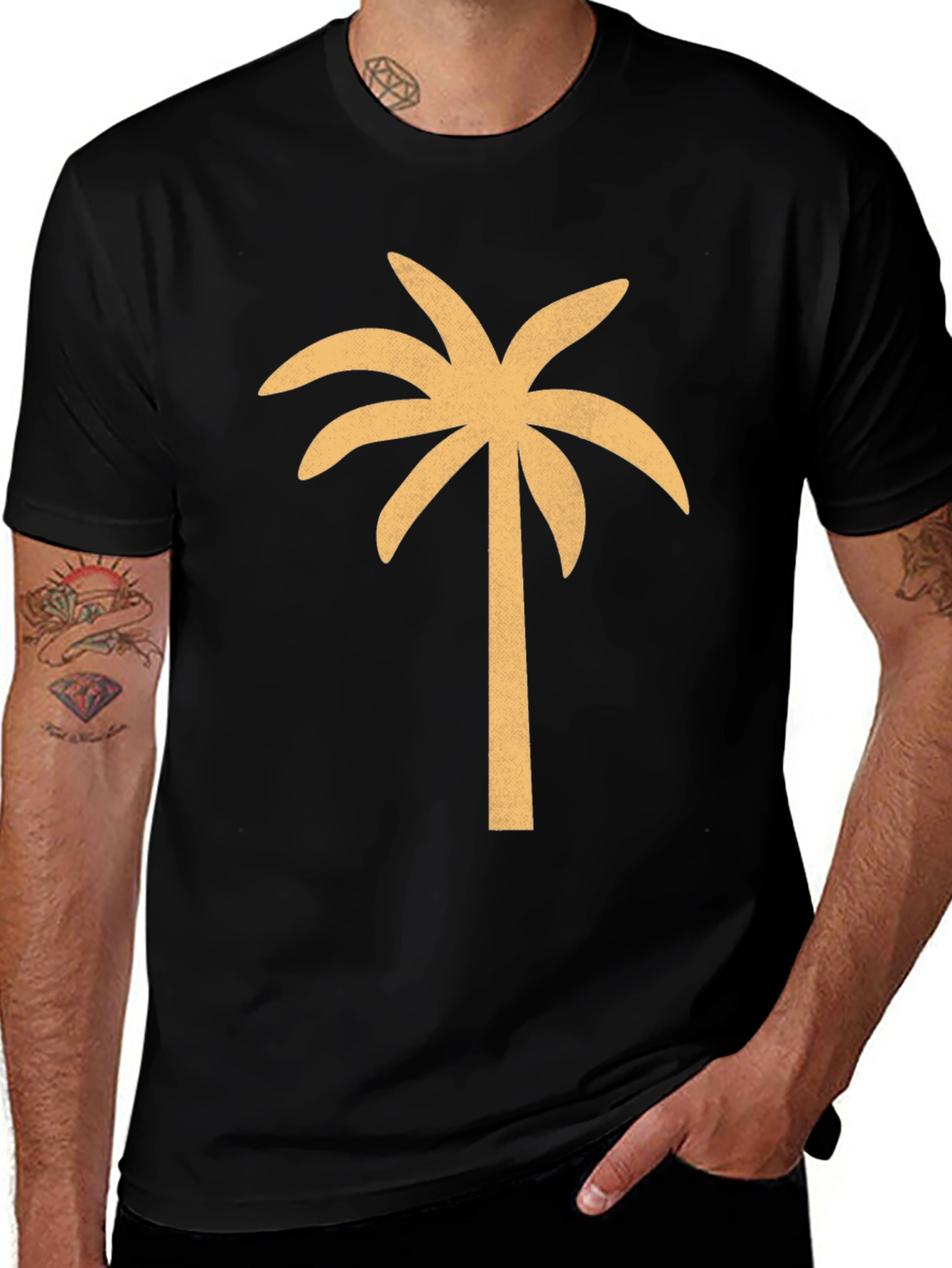 Variant 29 of Palm Tree Graphic Tee - Black Cotton T-Shirt