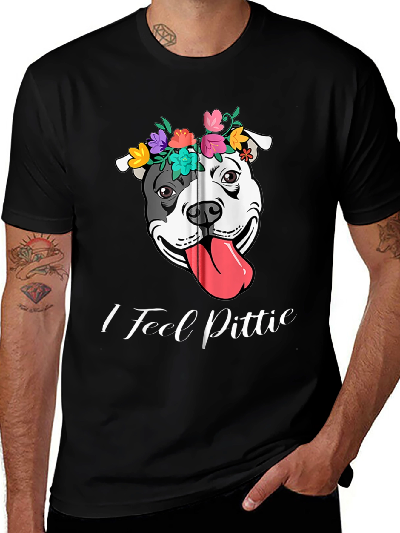 I Feel Pittie Dog T-Shirt - Floral Crown Pitbull