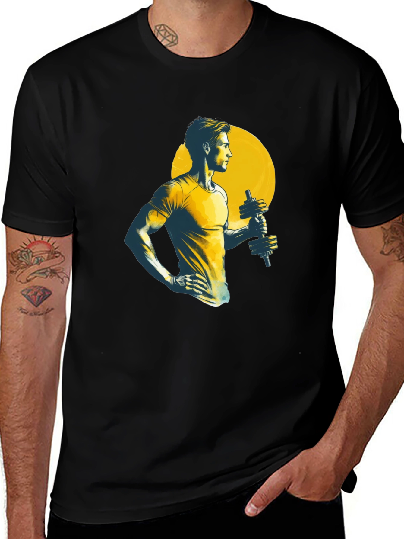 Men's Black Graphic Tee - Gym Workout Design