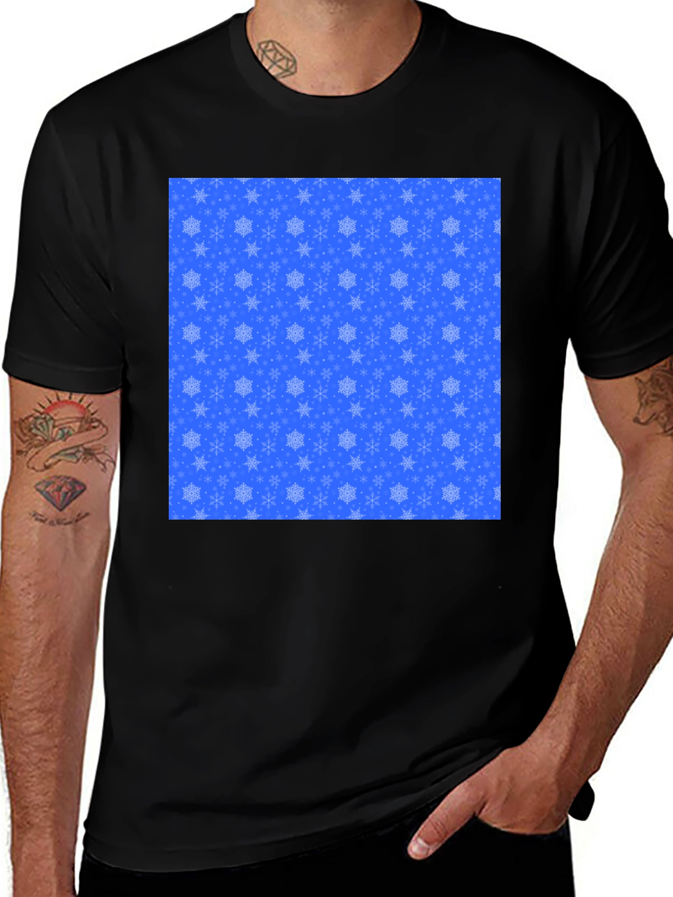 Variant 23 of Snowflake Pattern Men's Black T-Shirt