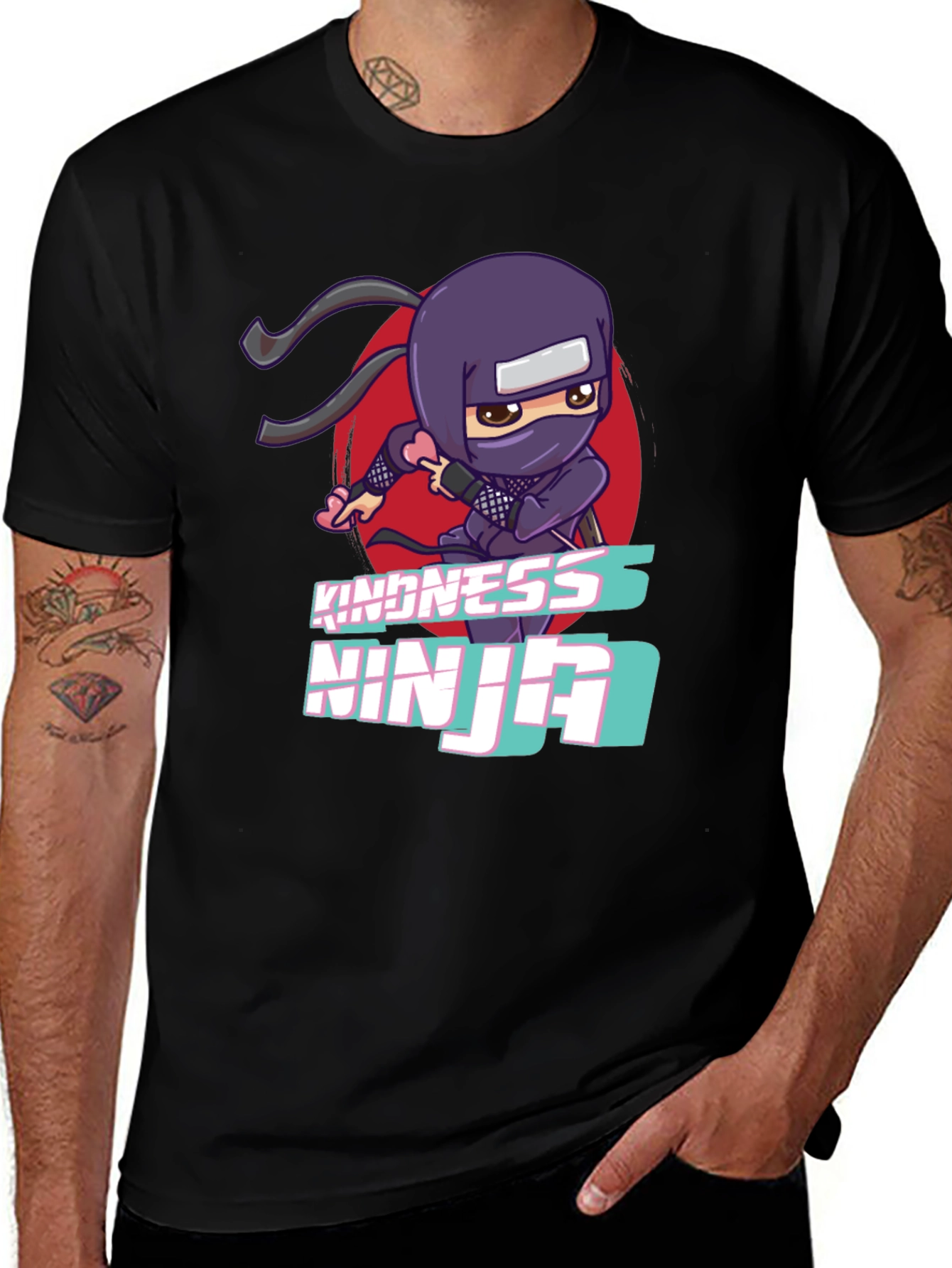 Kindness Ninja Black T-Shirt - Cute Cartoon Design