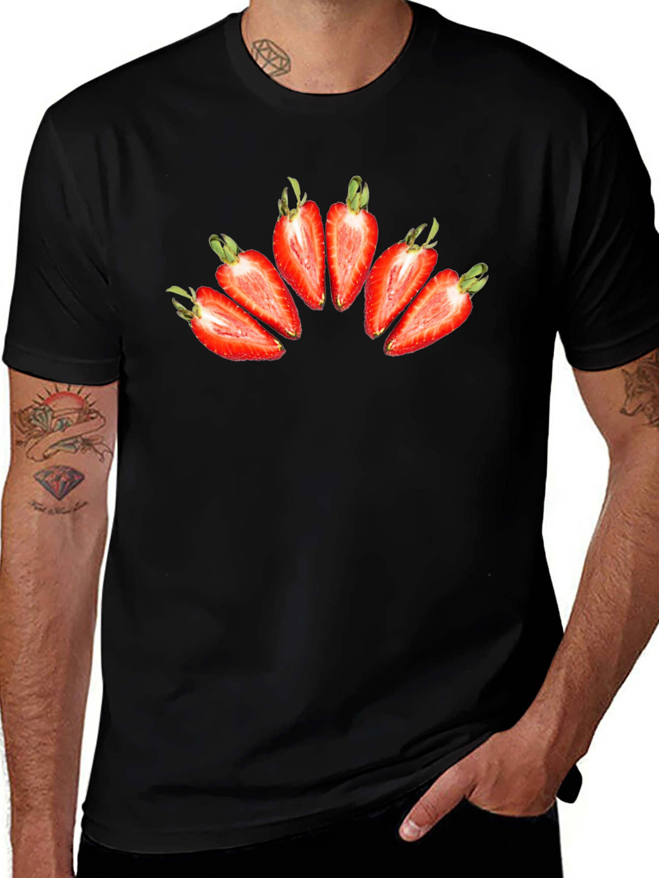 Variant 19 of Strawberry Slice Graphic Black T-Shirt