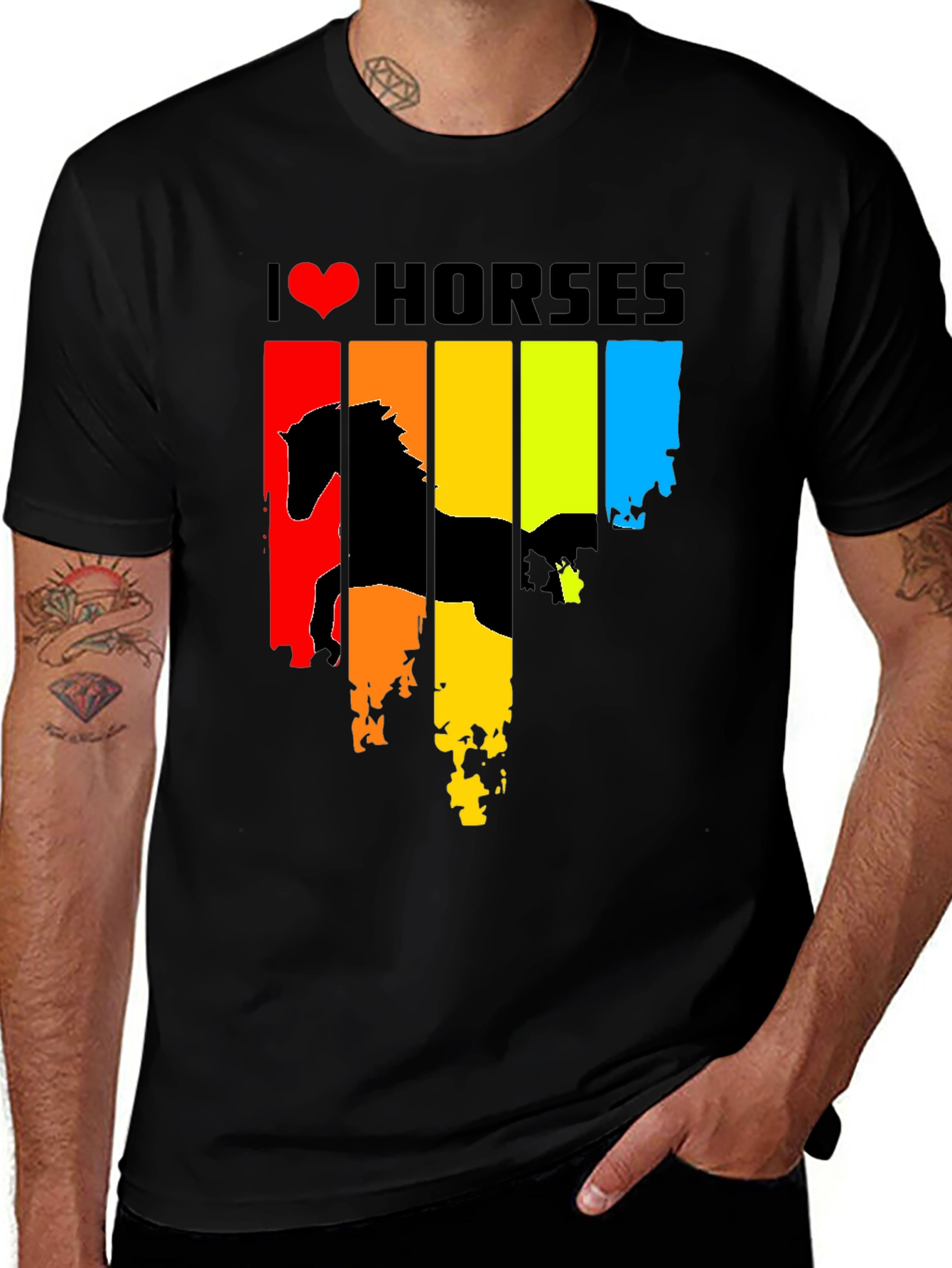 Variant 27 of I Heart Horses Graphic Tee - Rainbow Horse Design