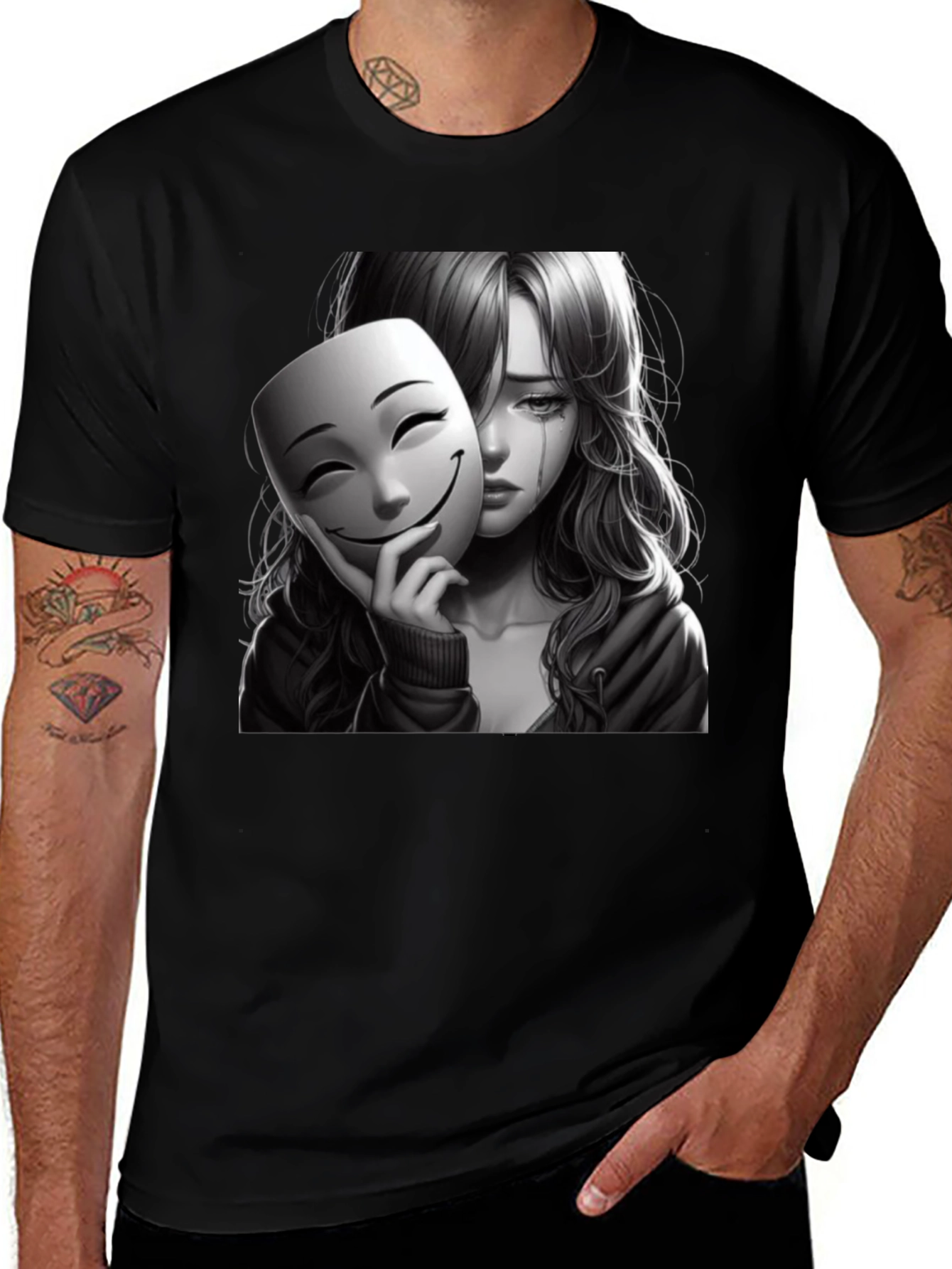 Sad Girl Mask Black T-Shirt