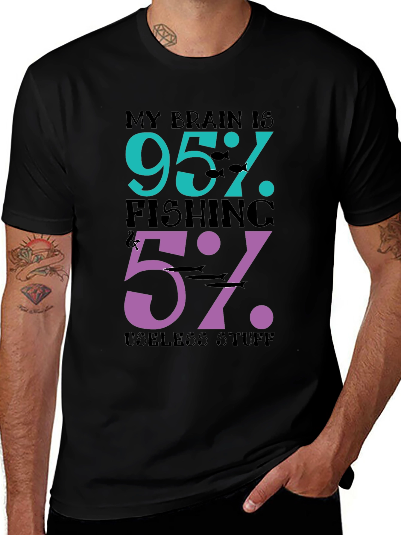 Black My Brain Is 95% Fishing T-Shirt - Funny Fisherman Tee main image