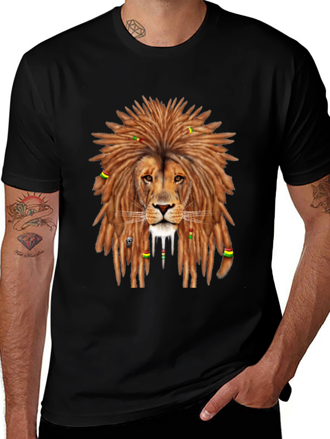 Variant 12 of Rasta Lion Graphic Tee - Men's Black T-Shirt