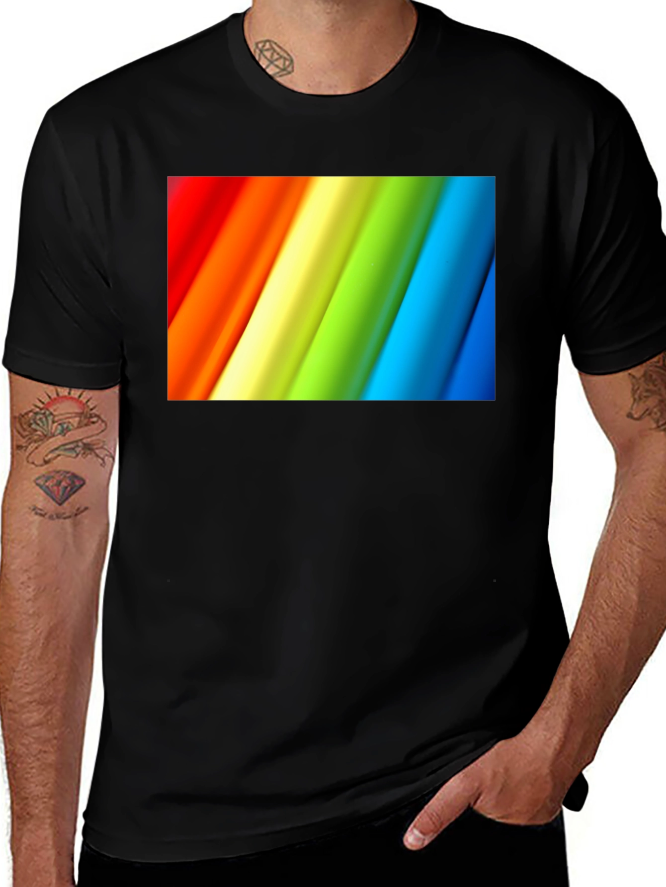 Variant 10 of Rainbow Stripe Graphic Black T-Shirt