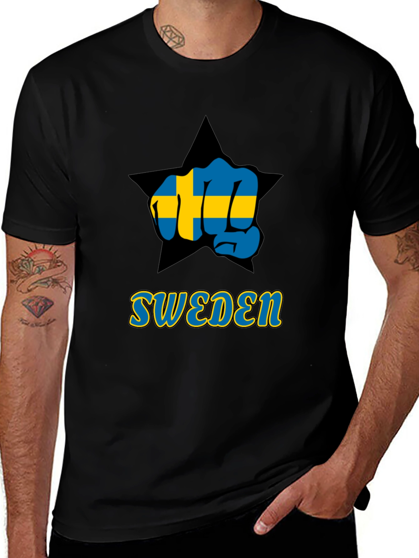 Variant 20 of Sweden Fist Flag Black T-Shirt
