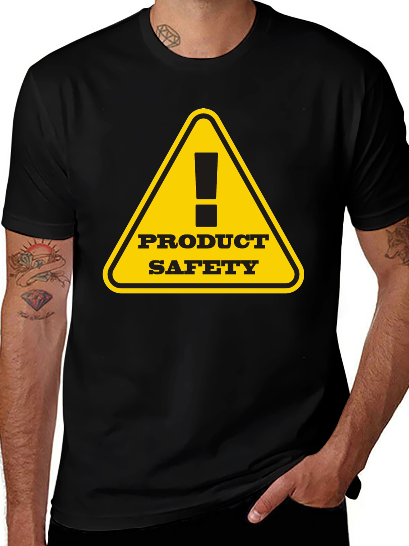 Variant 4 of Product Safety Warning Graphic Tee - Black Cotton T-Shirt