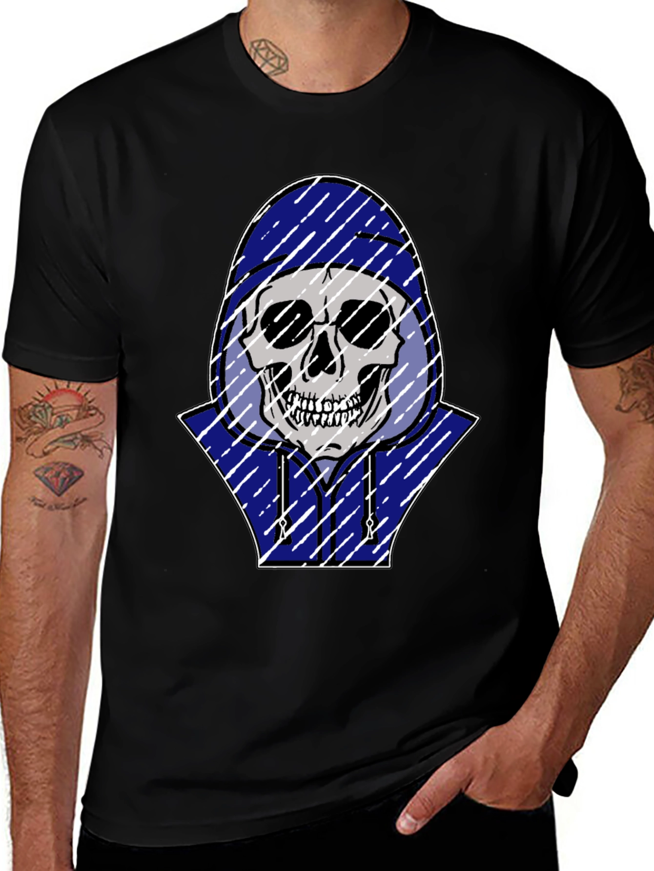 Skull in Hoodie Graphic Tee - Black