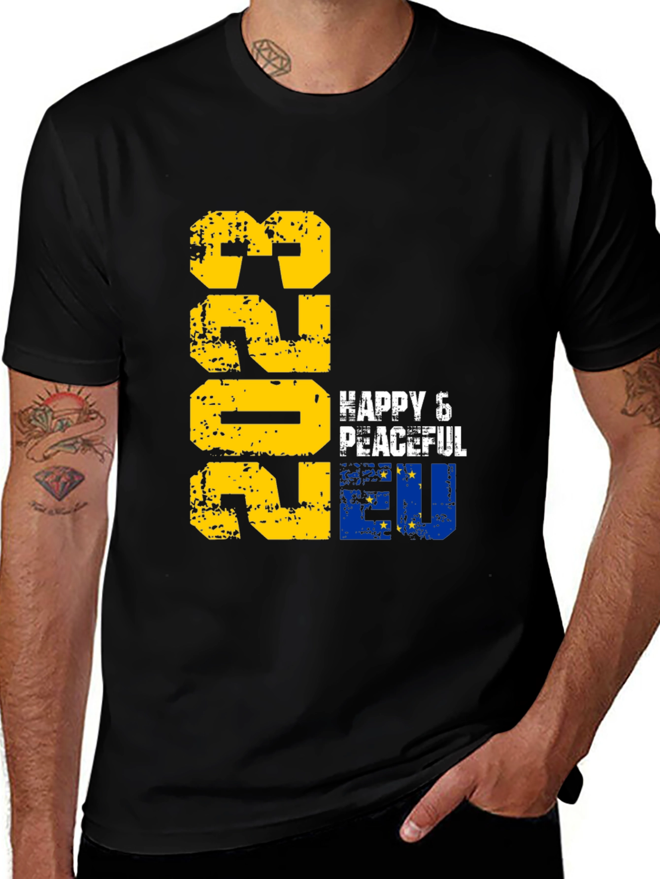 Variant 21 of Happy & Peaceful EU 2023 Black T-Shirt