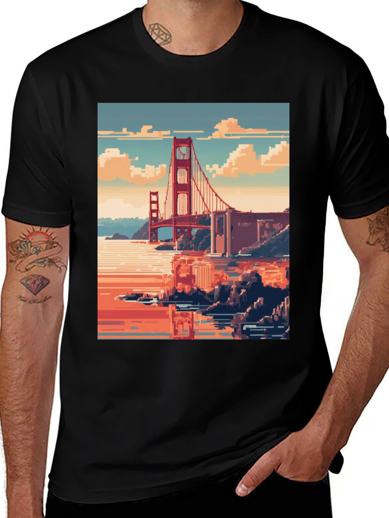 Variant 9 of Golden Gate Pixel Art Black Tee