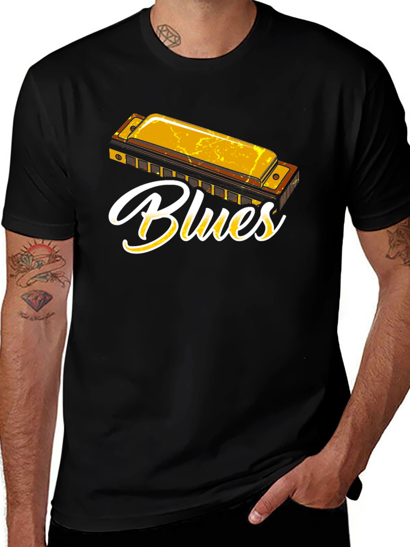 Variant 21 of Blues Harmonica Graphic T-Shirt - Music Lover Tee