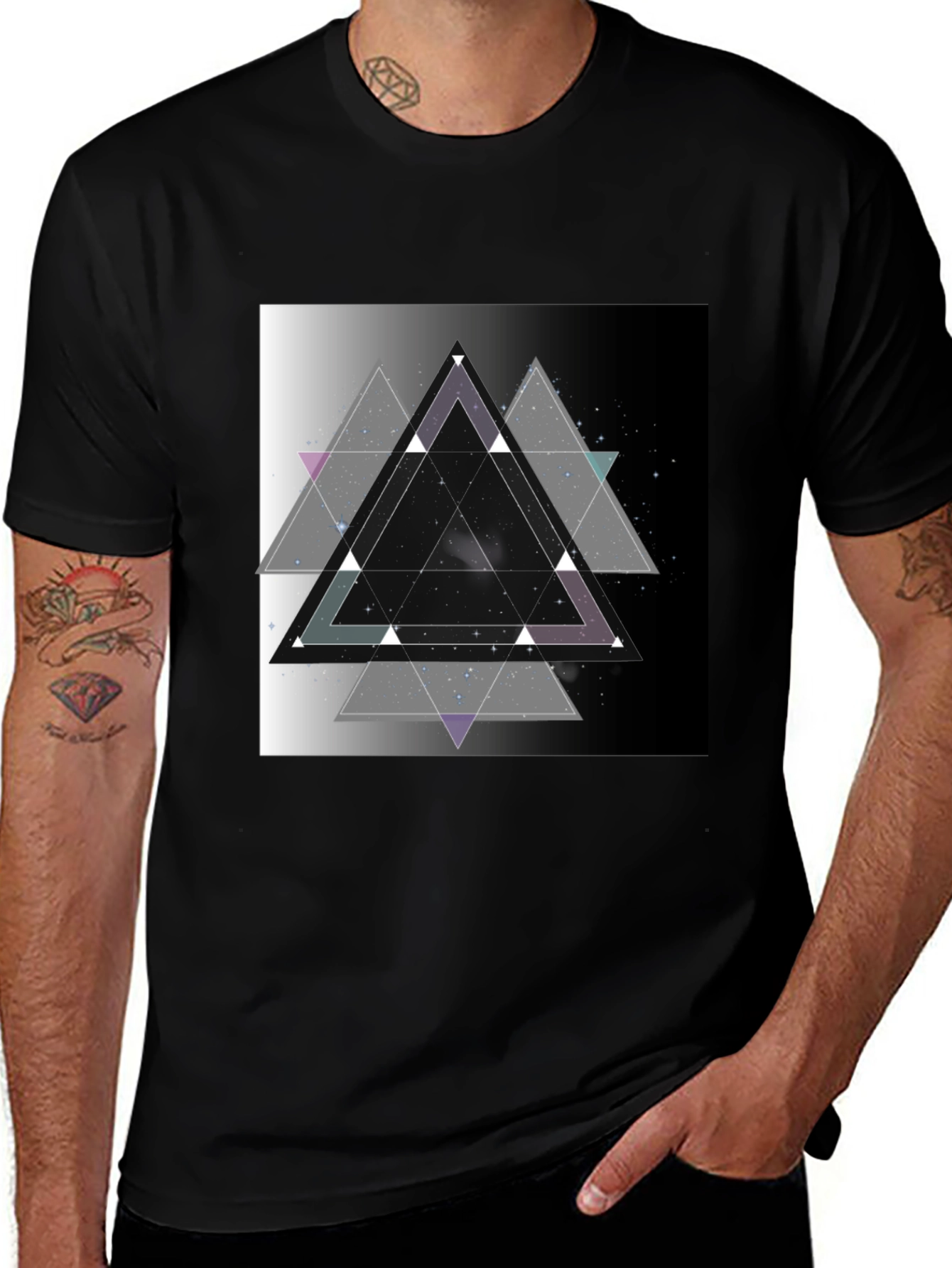 Variant 17 of Geometric Triangle Graphic Print Black T-Shirt