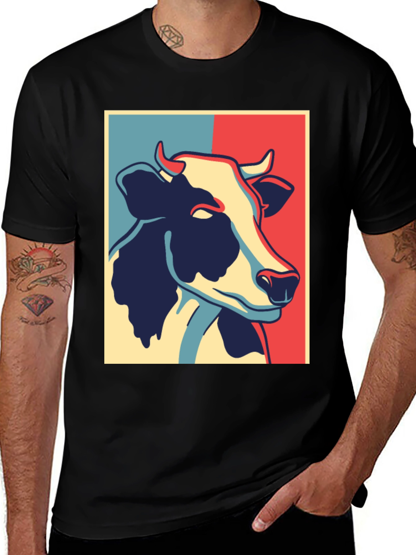 Variant 13 of Cow Graphic Tee - Retro Style Black T-Shirt
