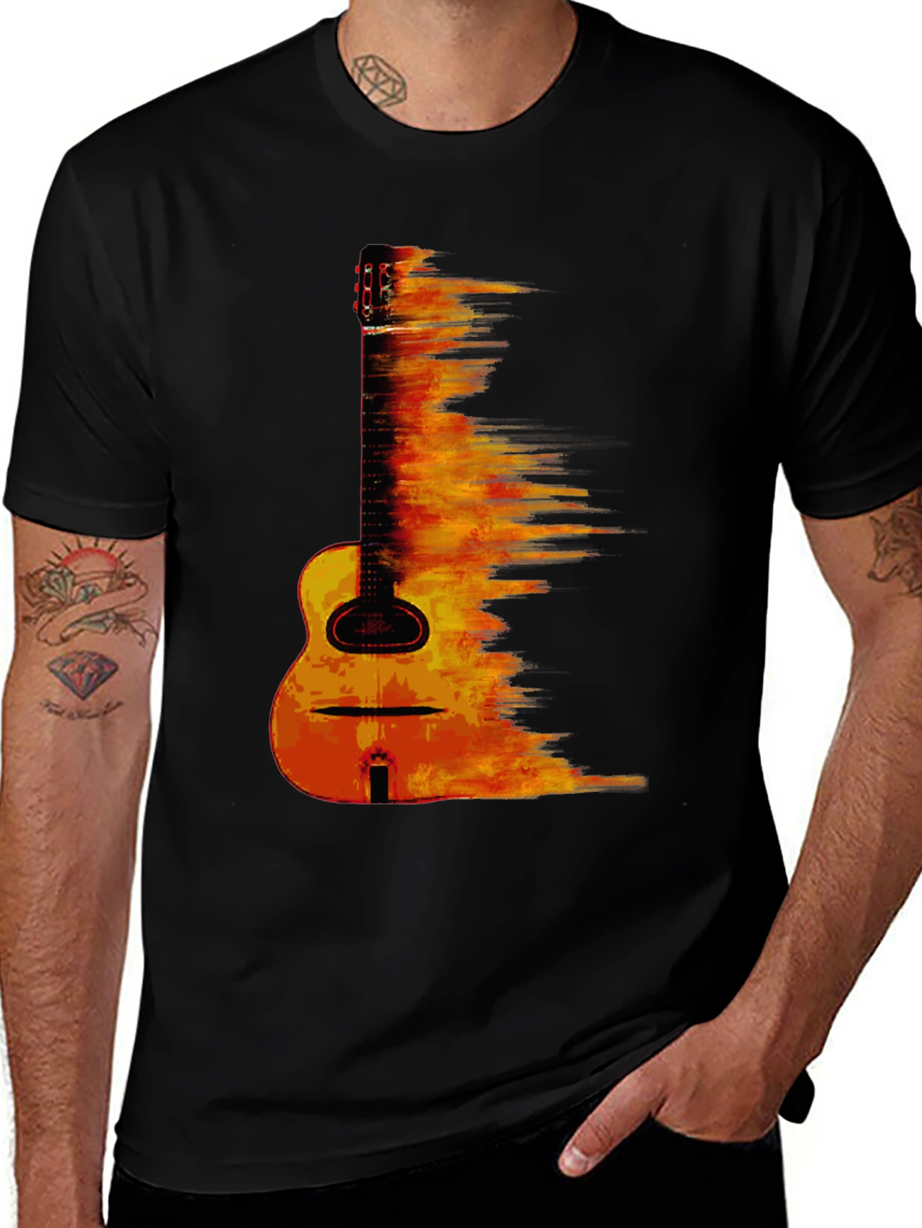 Variant 5 of Fiery Guitar Graphic Tee - Musician's Style