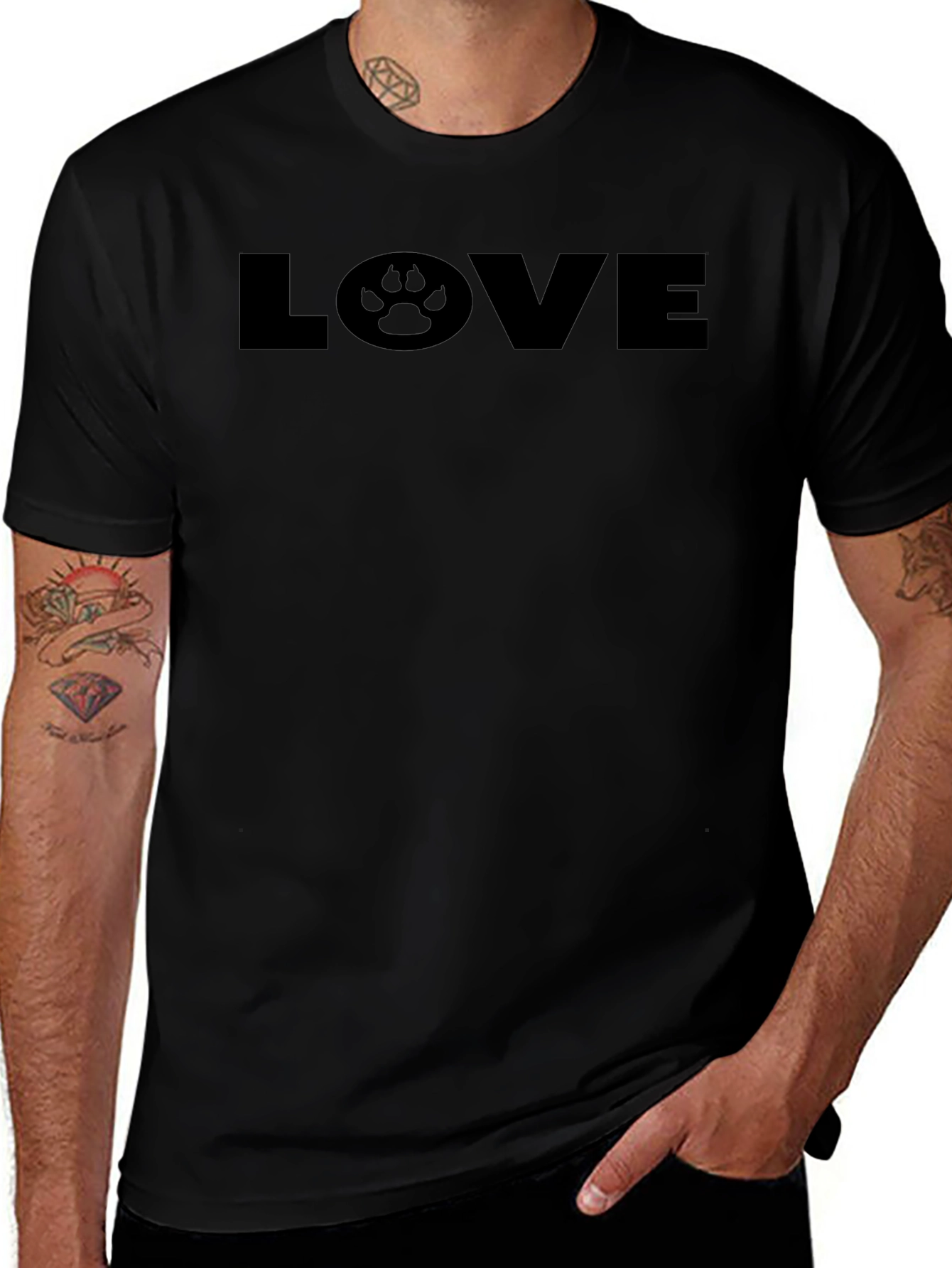 Variant 4 of LOVE Paw Print Men's Black Graphic Tee
