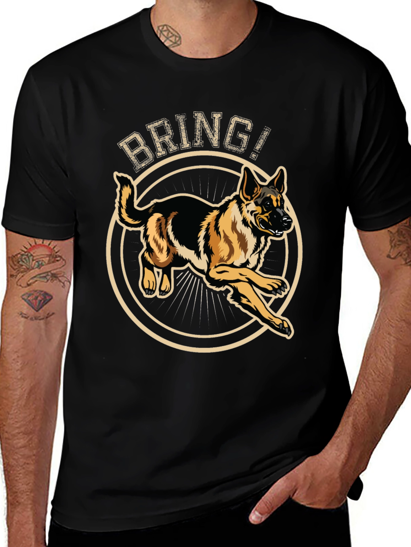 Variant 9 of Dog Lover T-Shirt: German Shepherd 'Bring!' Design