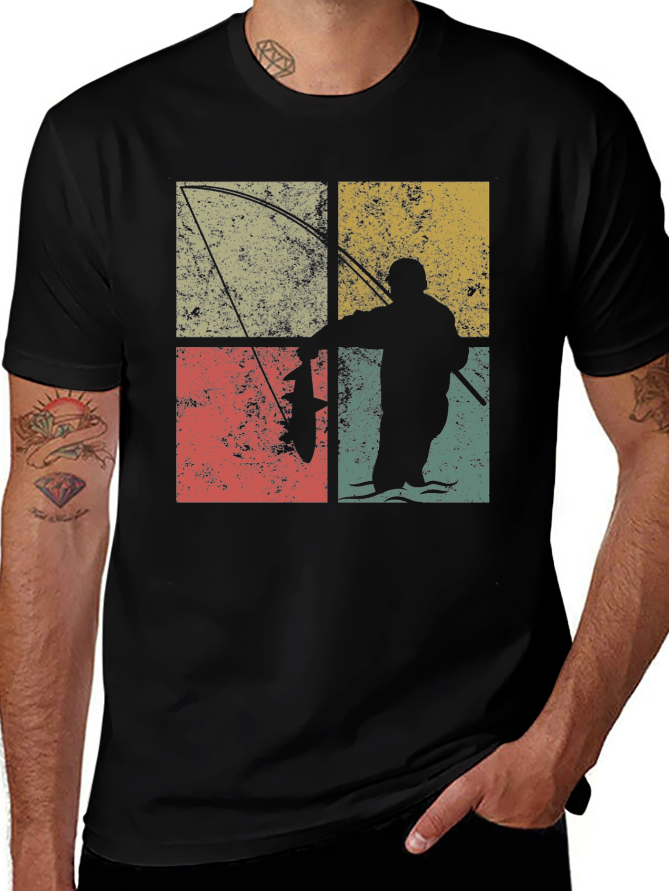 Retro Fishing T-Shirt - Angler Silhouette Design