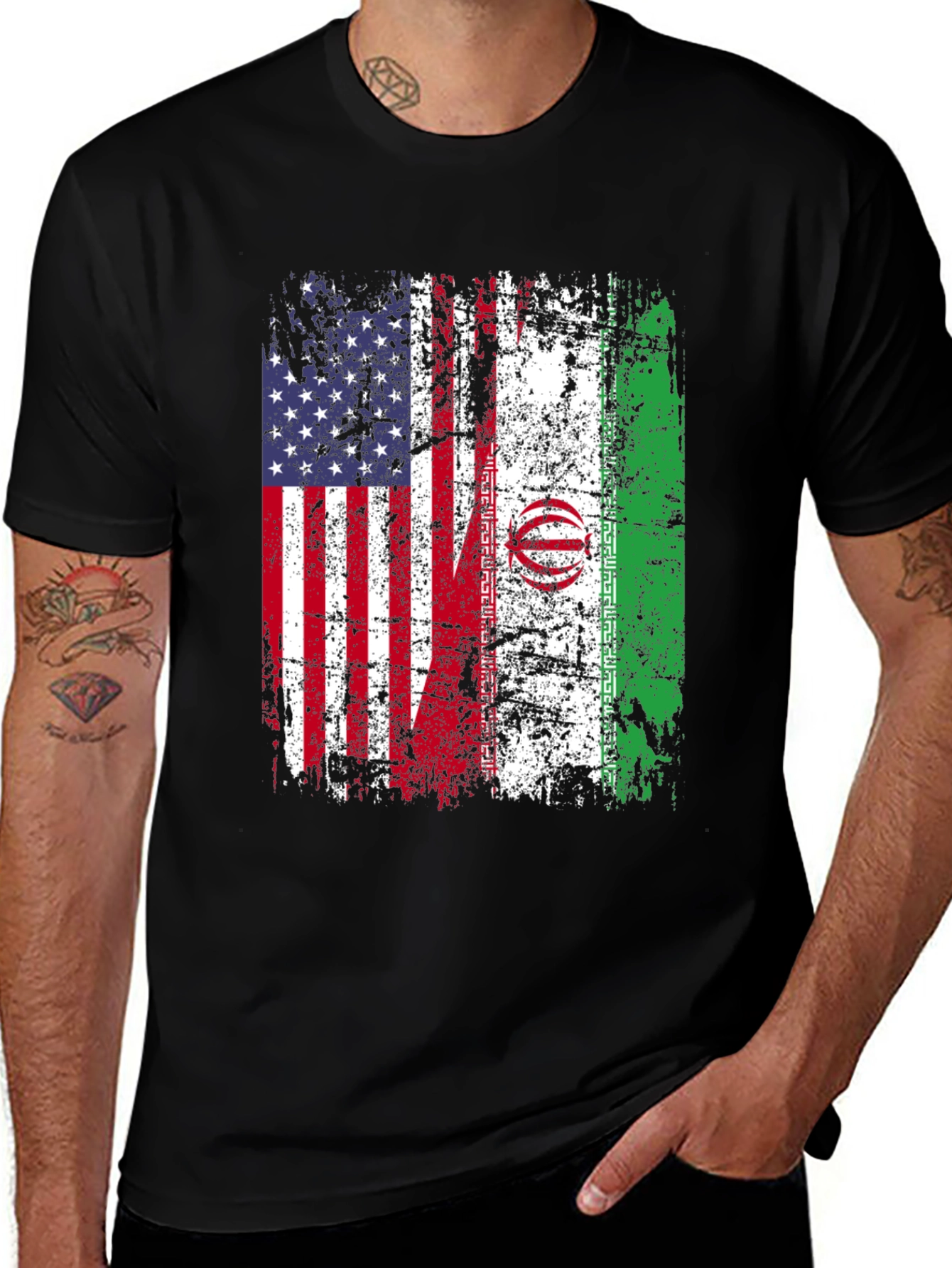 USA & Iran Flag Graphic T-Shirt - Patriotic Blend