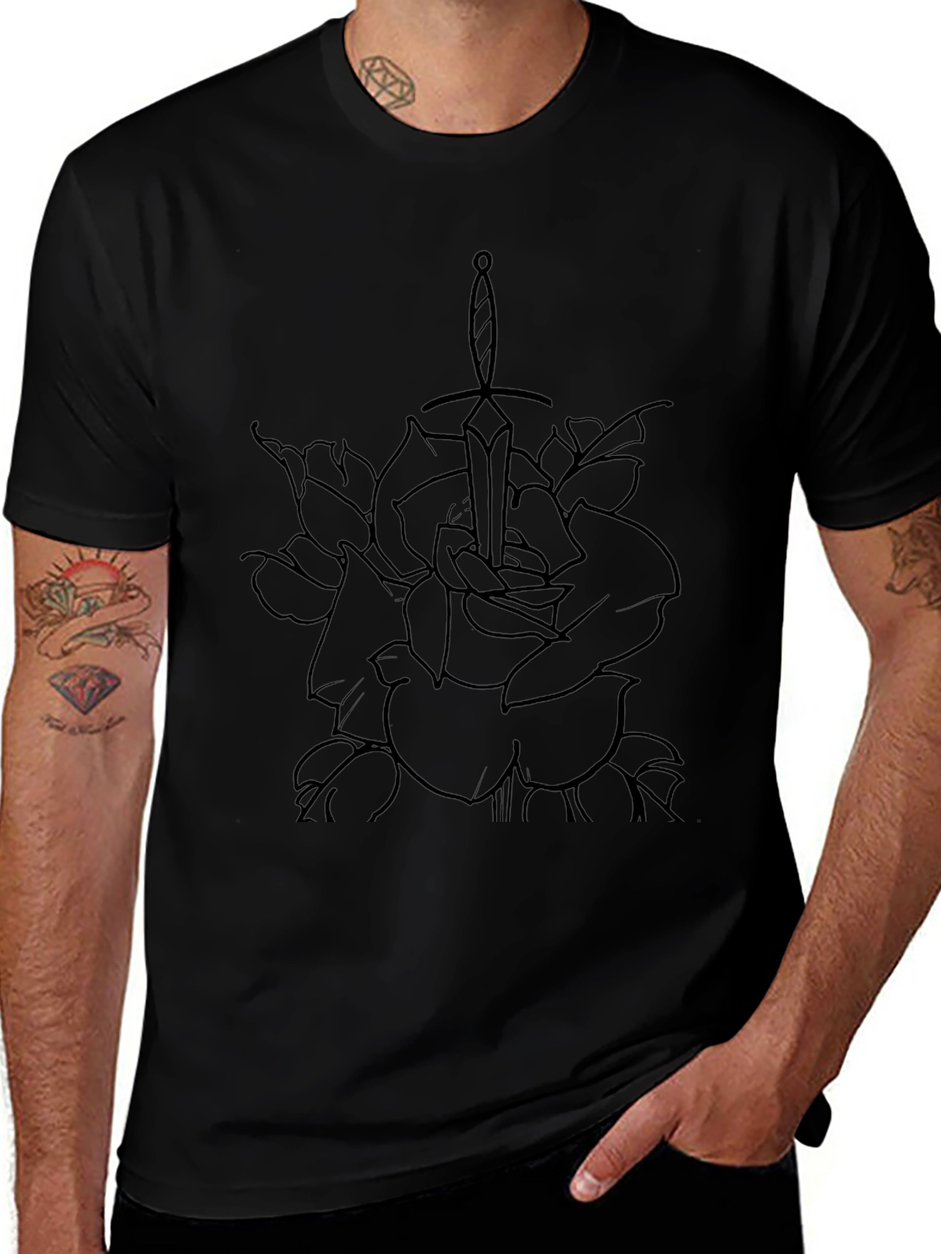 Variant 21 of Black Rose and Sword Graphic Tee - Edgy Style