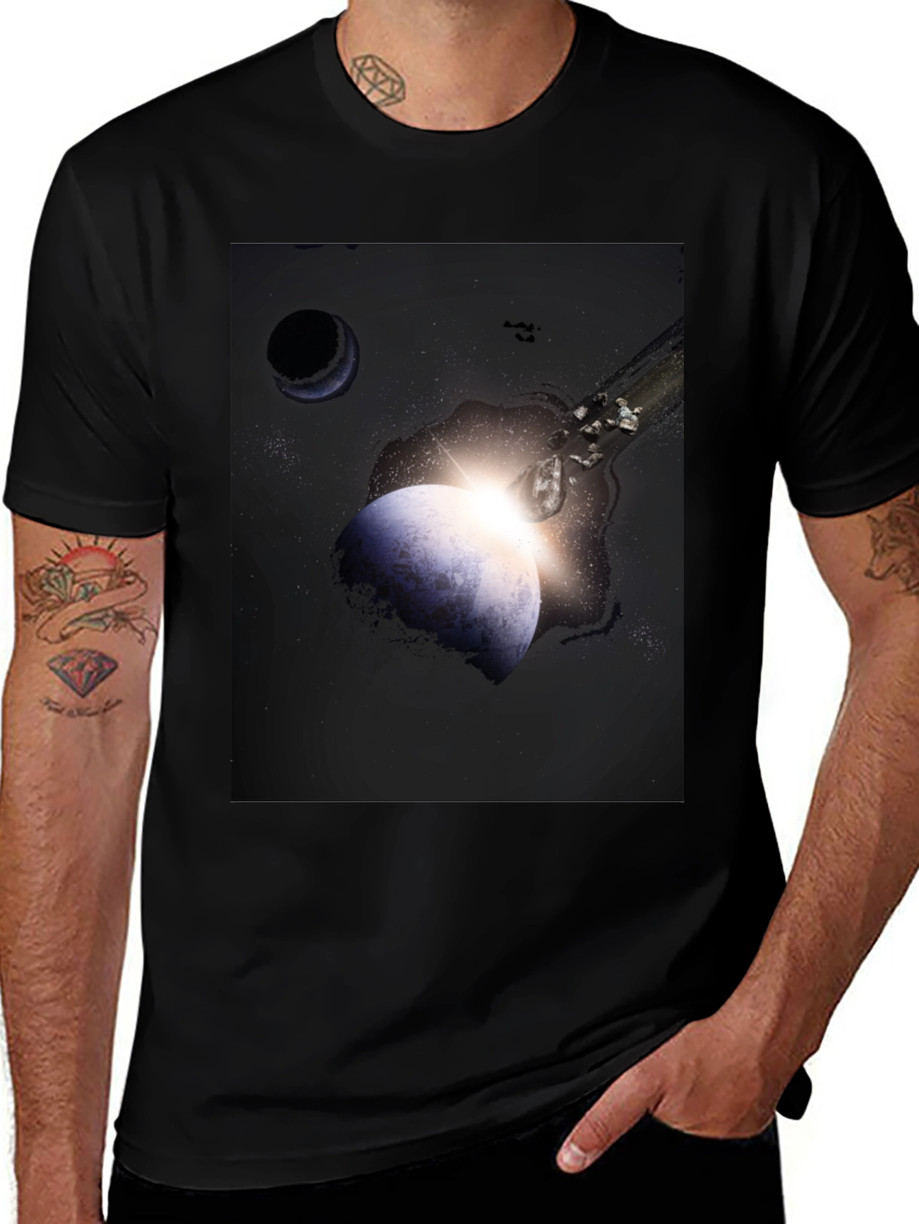 Variant 14 of Cosmic Collision Graphic Tee - Premium Black T-Shirt