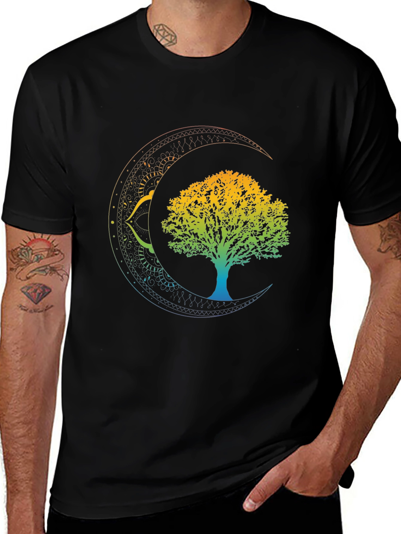 Variant 2 of Tree of Life Crescent Moon Graphic Tee - Black