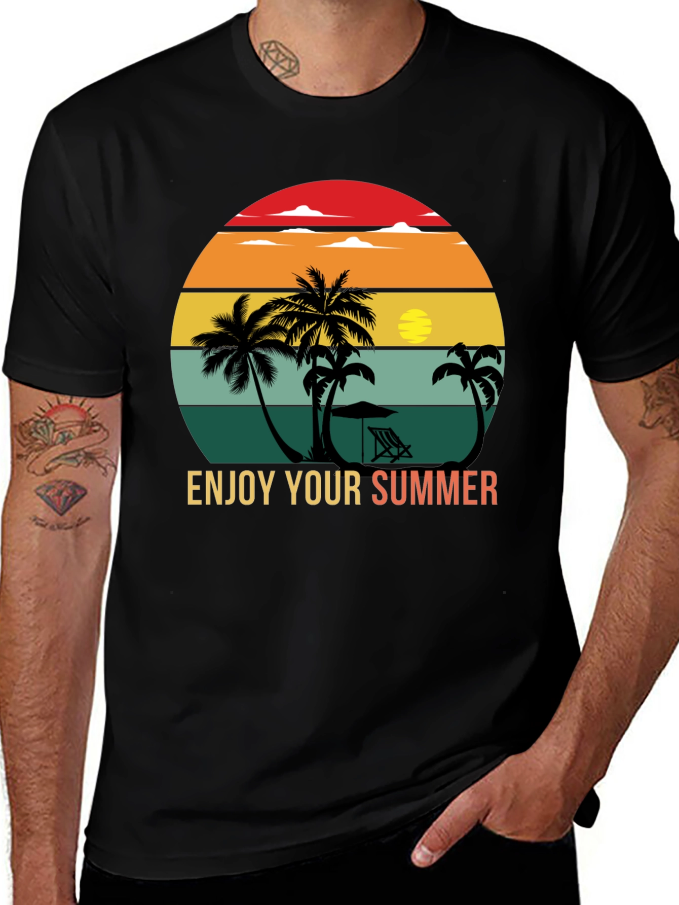 Variant 5 of Retro Sunset Palm Tee - Enjoy Your Summer Graphic T-Shirt