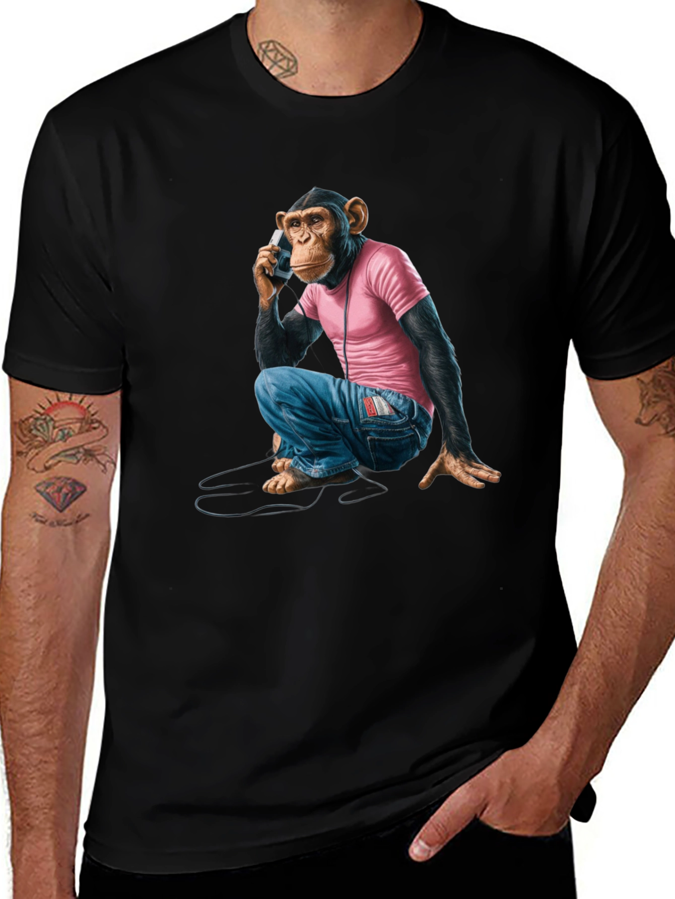 Variant 2 of Monkey on Phone Graphic Tee - Quirky & Unique Design