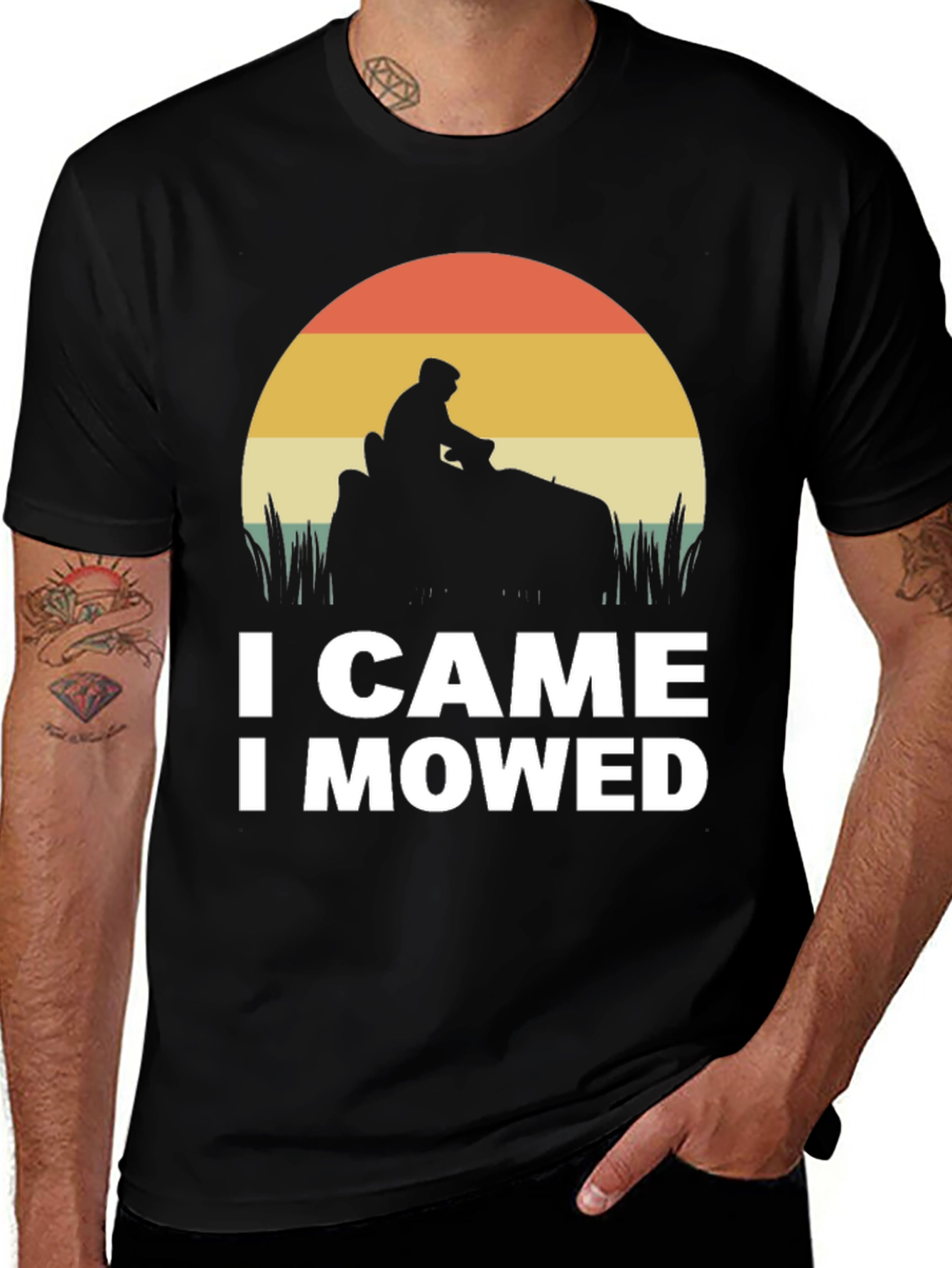 Black I Came I Mowed T-Shirt - Funny Lawn Mowing Tee main image