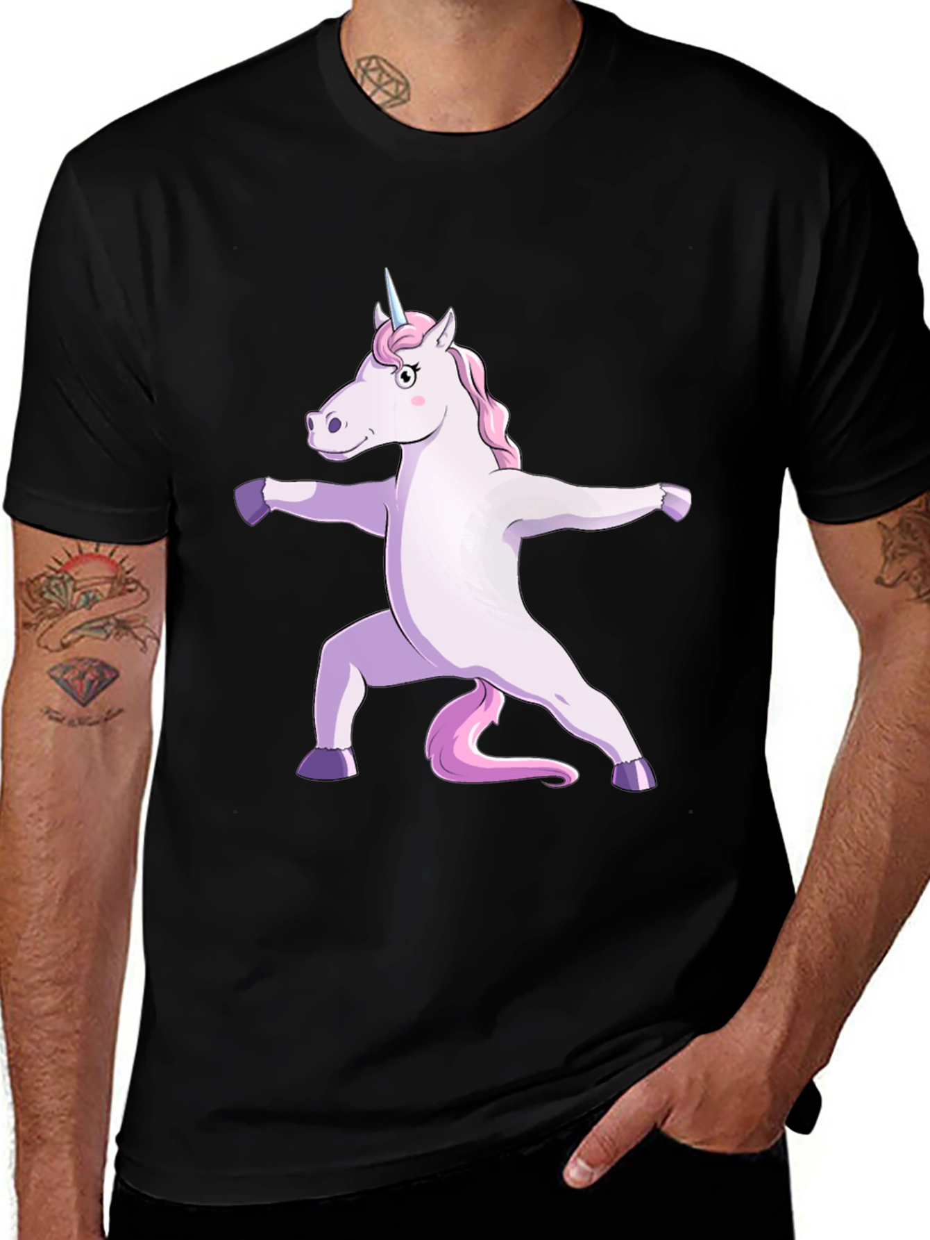 Variant 8 of Yoga Unicorn Graphic Tee - Black Cotton T-Shirt