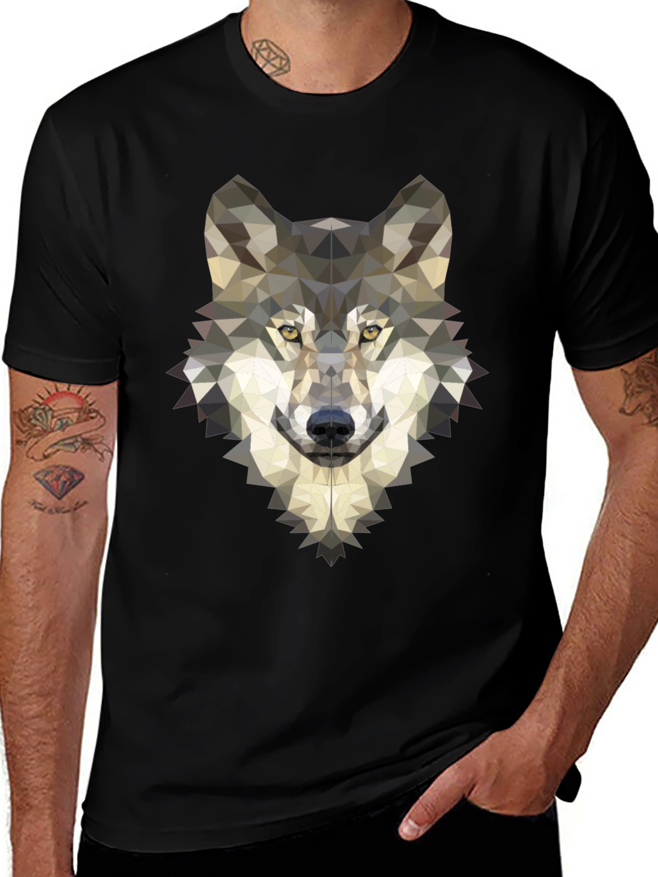 Variant 4 of Geometric Wolf Graphic Tee - Modern Men's T-Shirt
