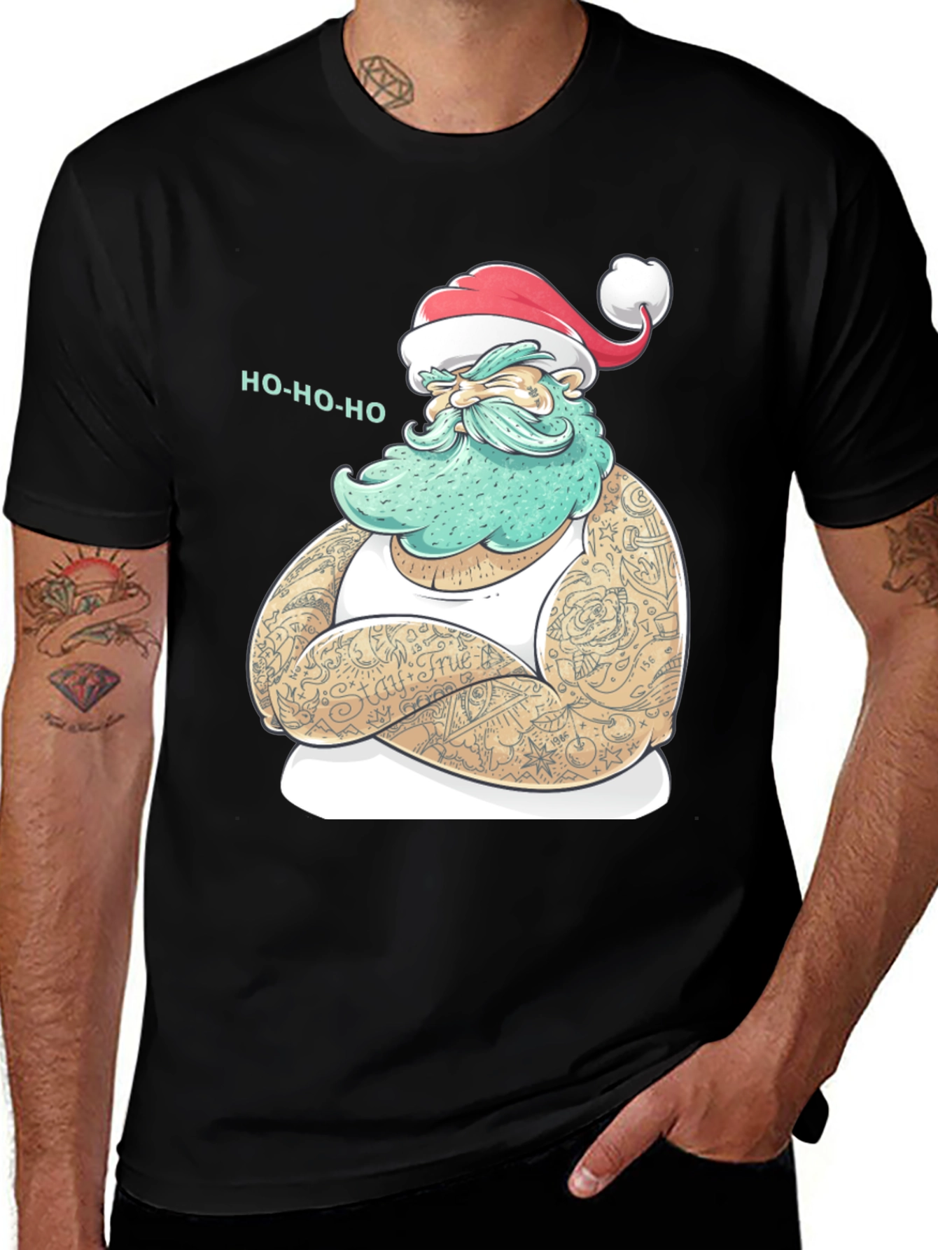 Tattooed Santa Graphic Tee - Black