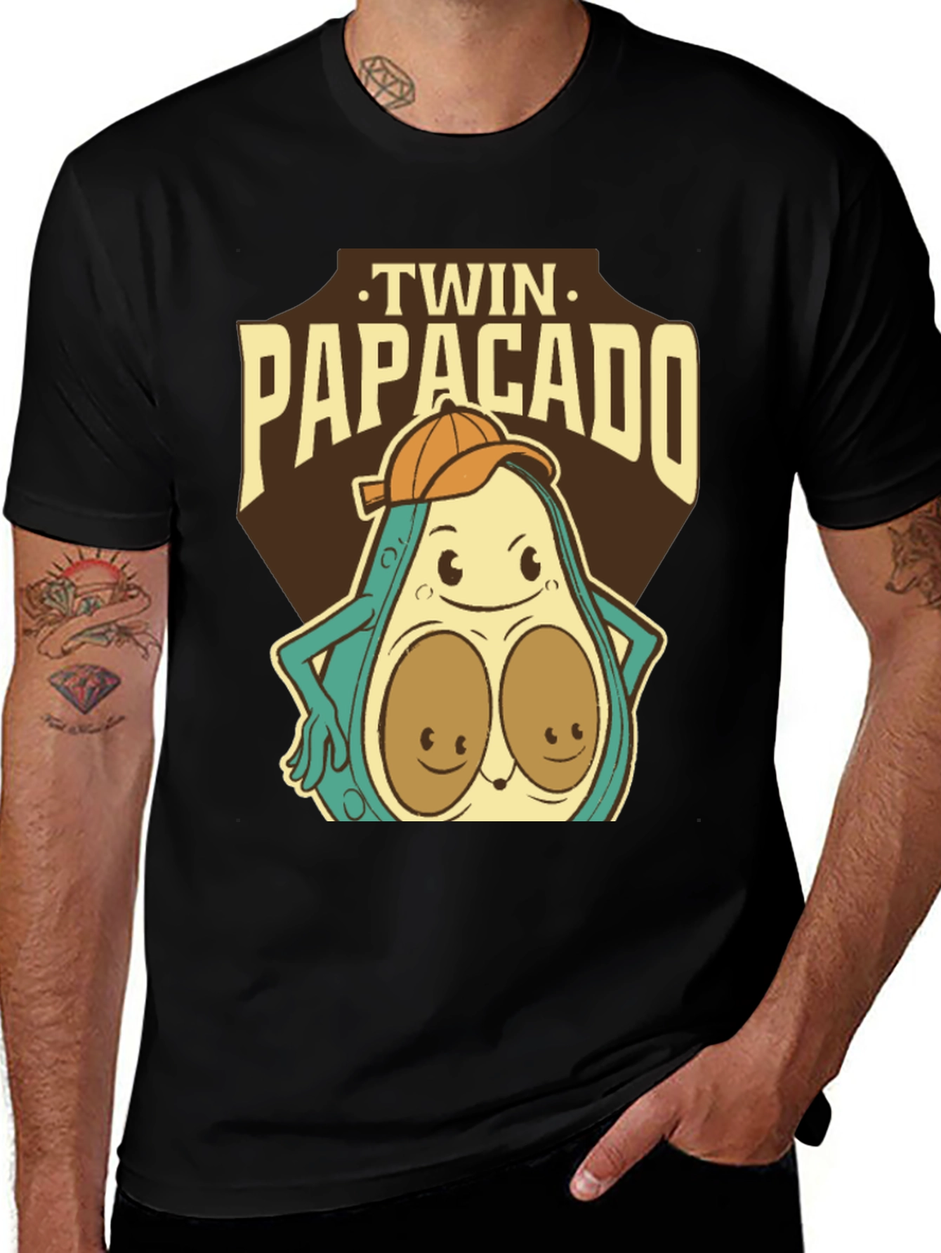 Twin Papacado Graphic Tee - Avocado Dad Humor Shirt