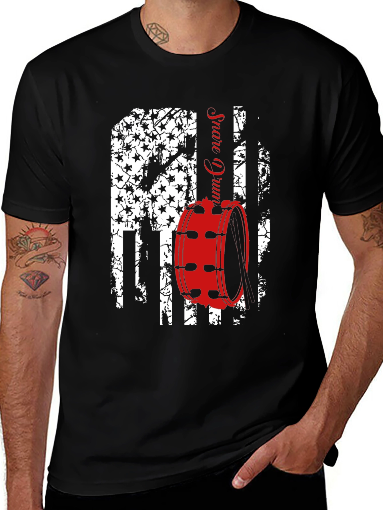 Variant 7 of Patriotic Drummer T-Shirt - USA Flag Snare Drum Design