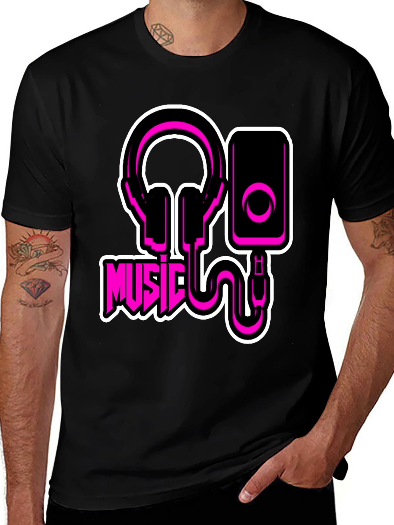 Variant 20 of Black Music T-Shirt - Headphones and Speaker Graphic Tee
