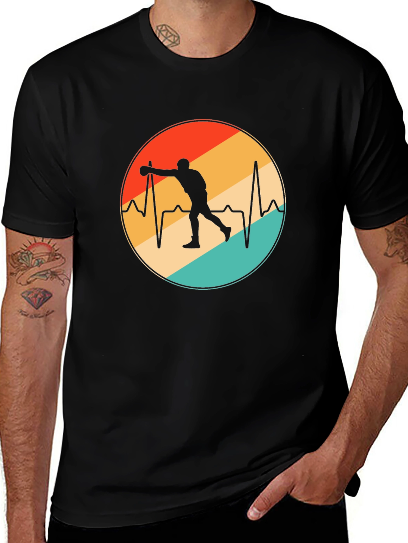 Black Bowling Heartbeat T-Shirt - Retro Design main image