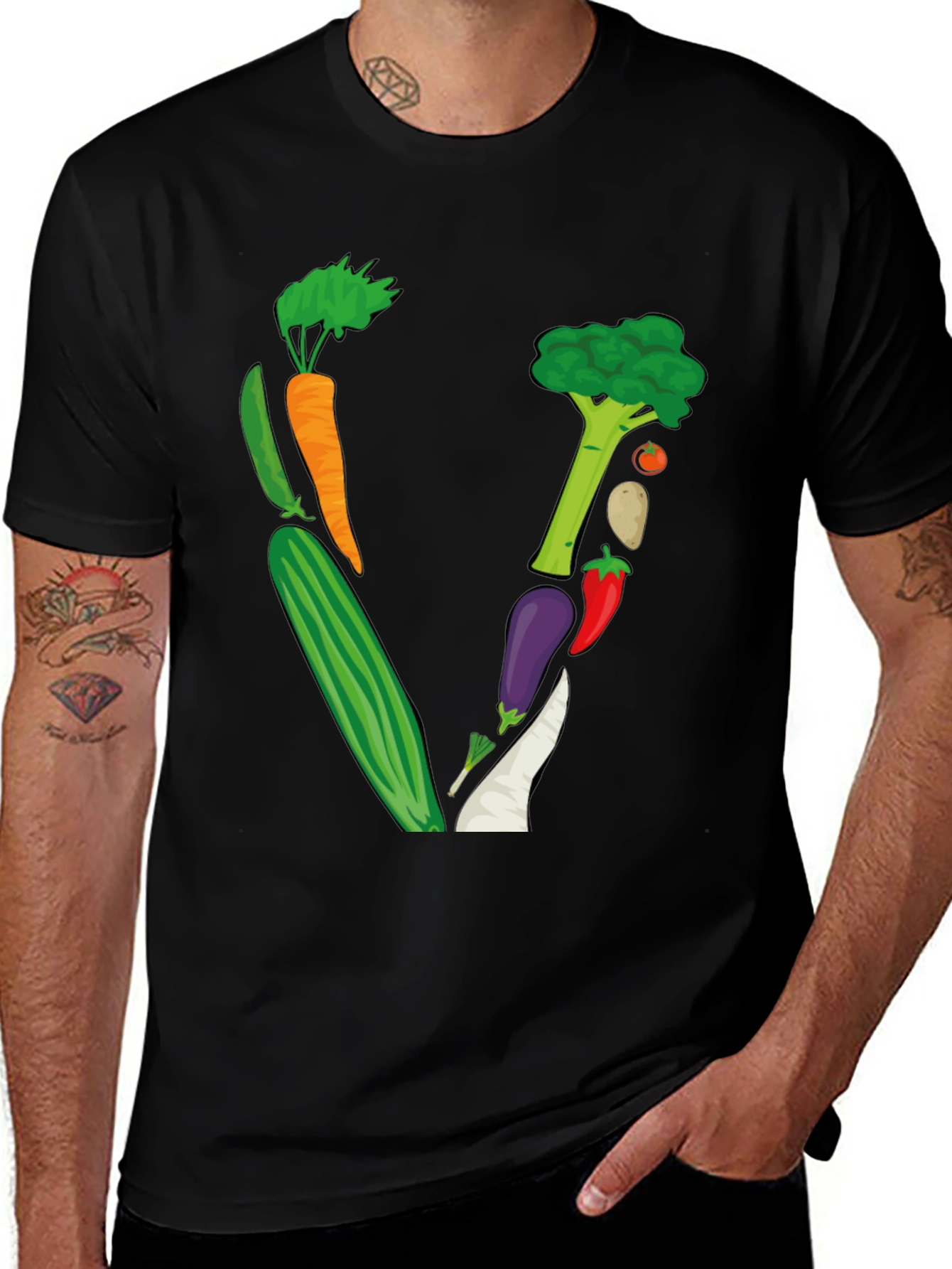 Variant 7 of Vegetable Letter V Black T-Shirt