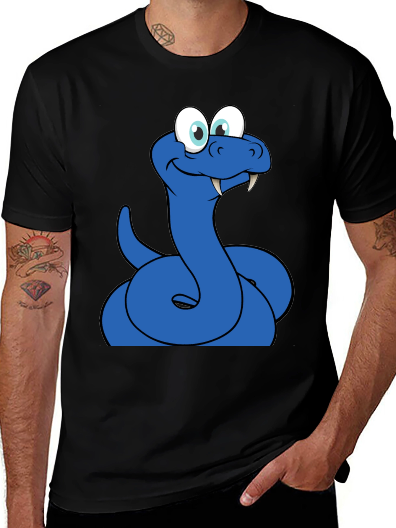 Variant 12 of Cartoon Snake Graphic Tee - Men's Black T-Shirt