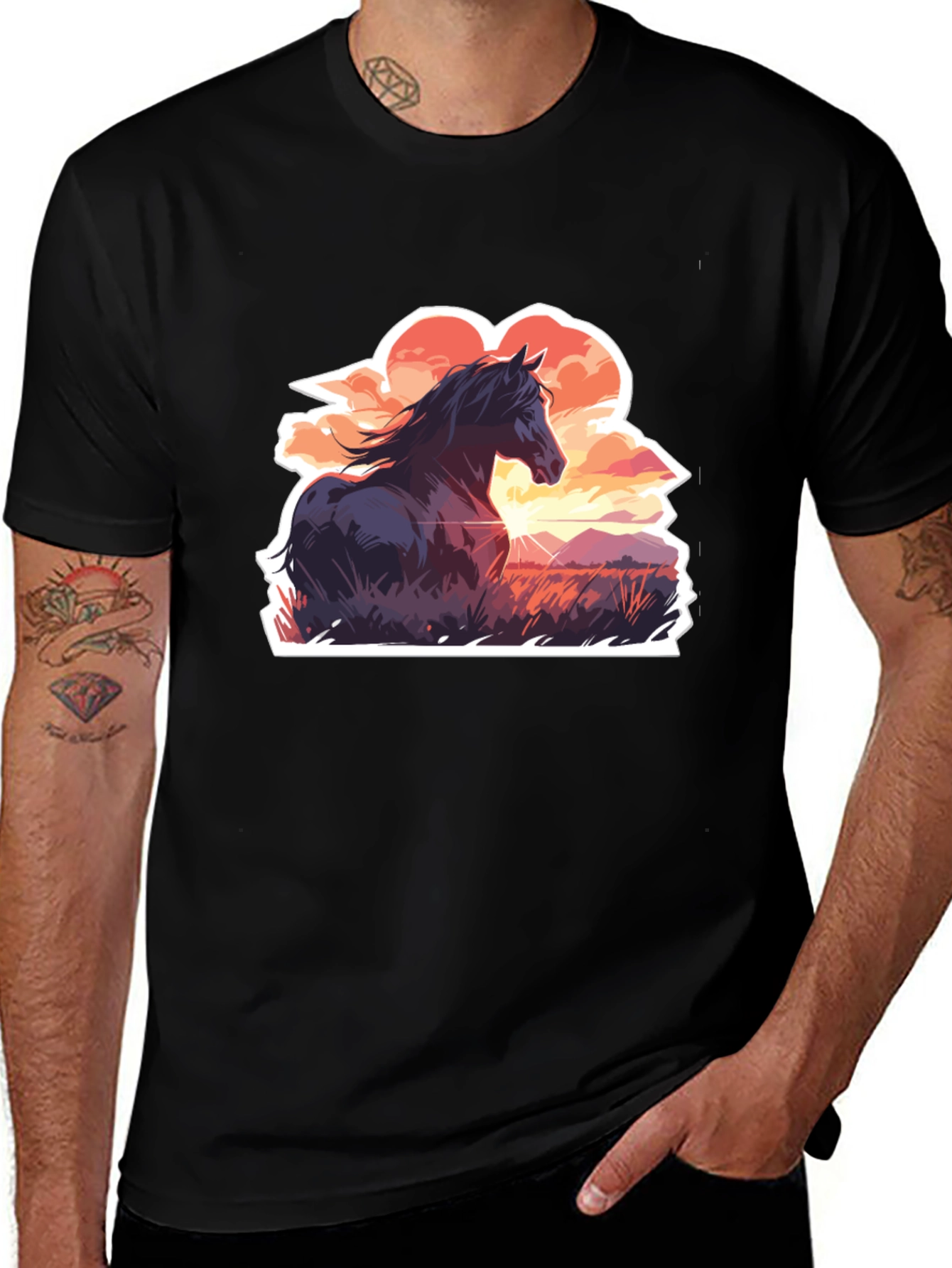 Variant 25 of Horse Sunset Graphic Tee - Black Casual T-Shirt