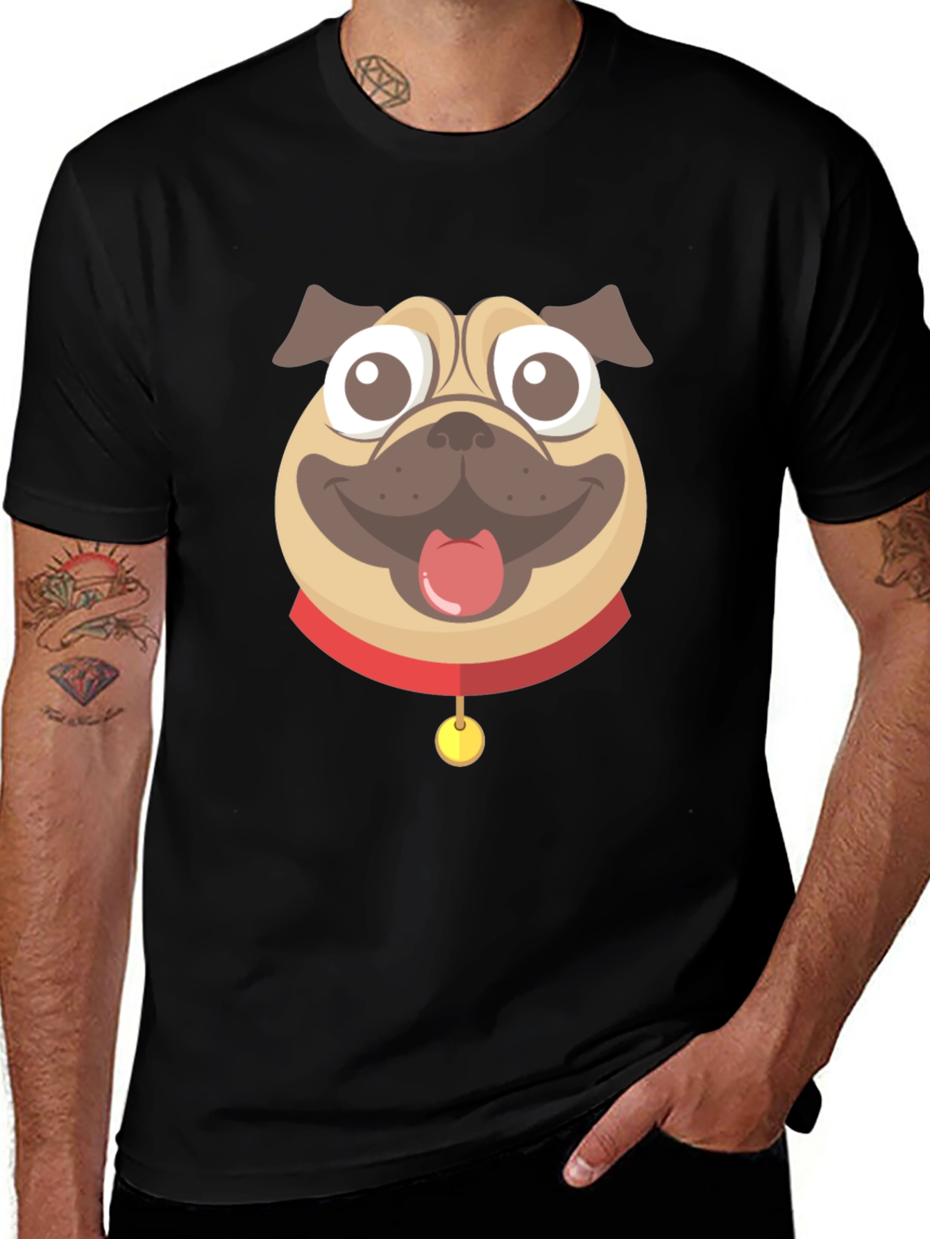Variant 13 of Funny Pug Face Graphic Tee - Unisex Black T-Shirt