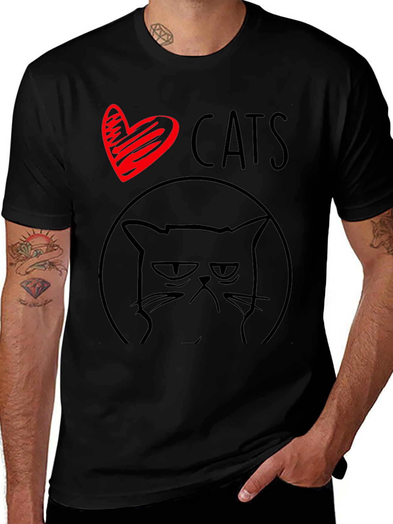 Variant 29 of I Heart Cats Grumpy Cat Graphic Tee - Black