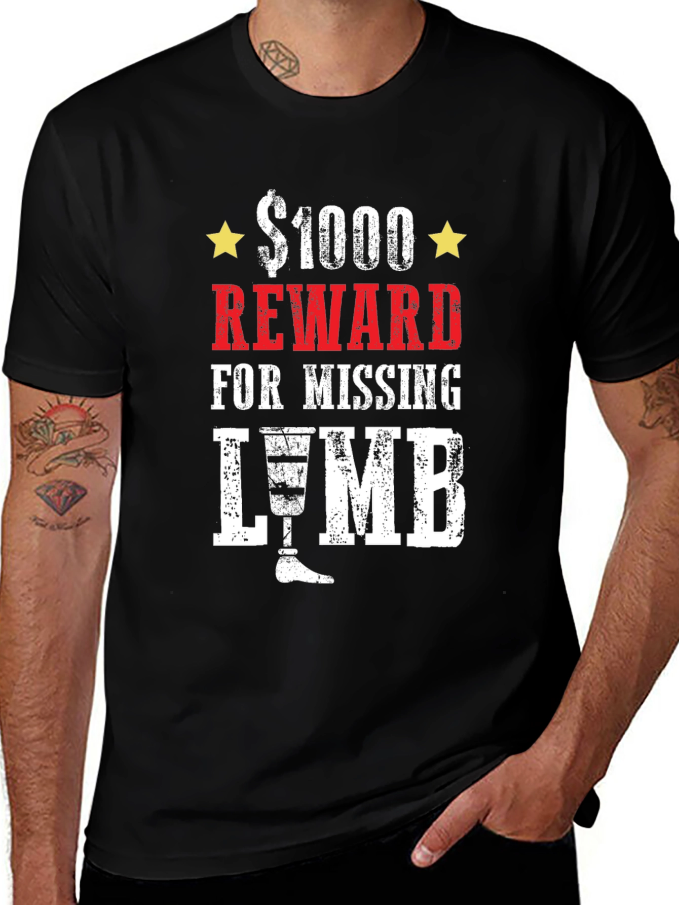 $1000 Reward Missing Limb Humor Graphic T-Shirt