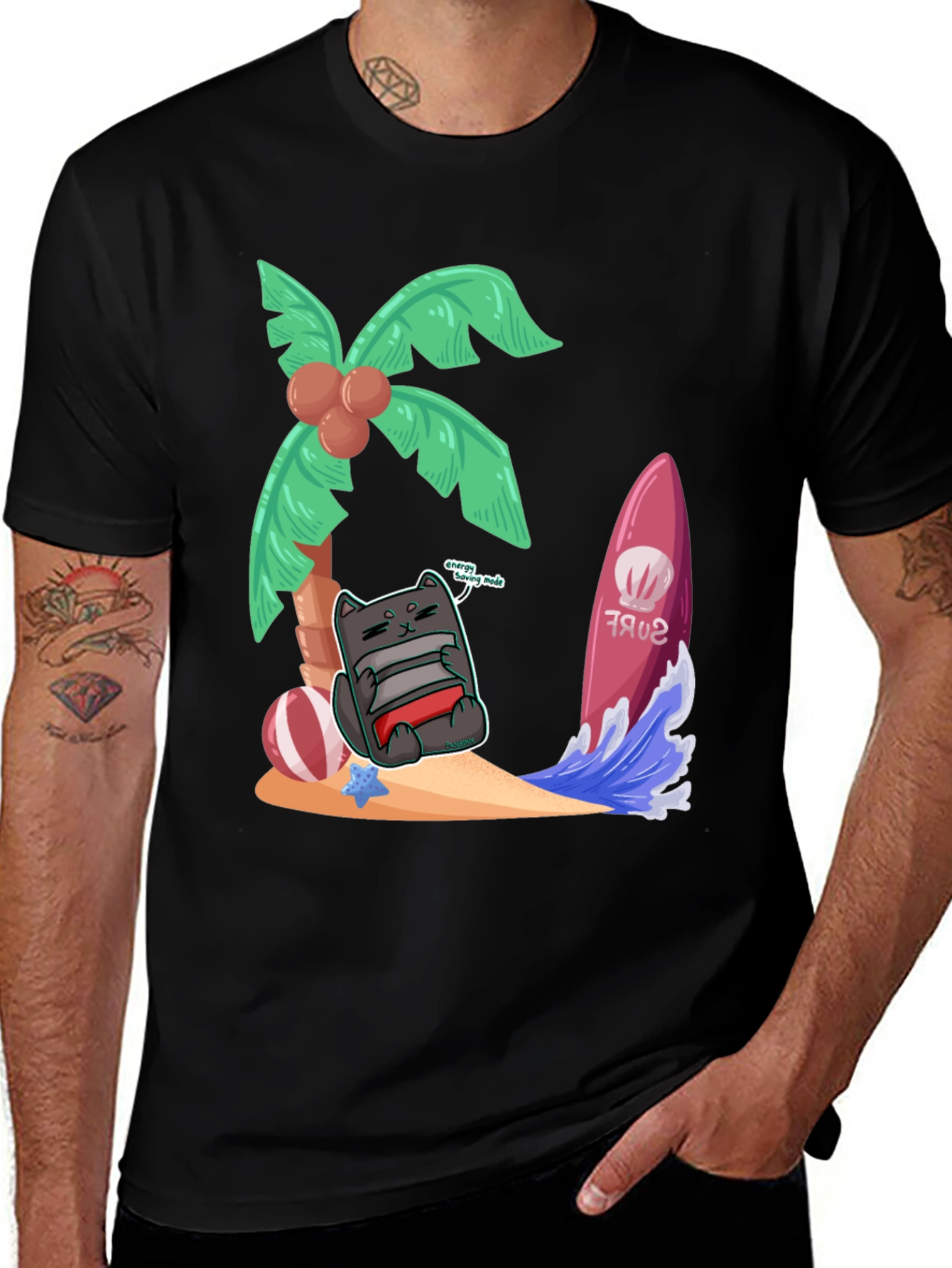 Variant 22 of Chill Cat in Paradise Graphic Tee