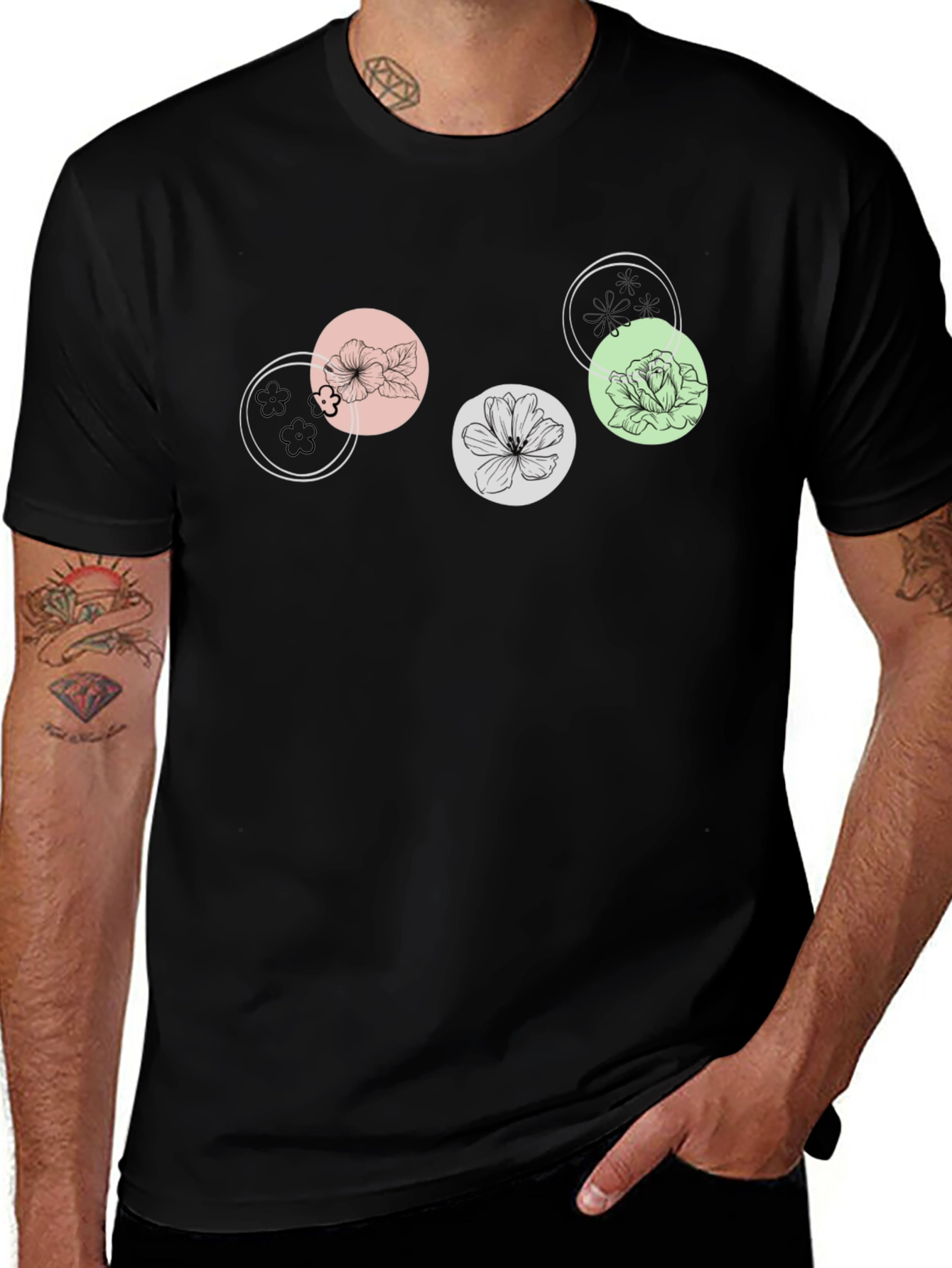 Variant 7 of Floral Circle Graphic Black T-Shirt