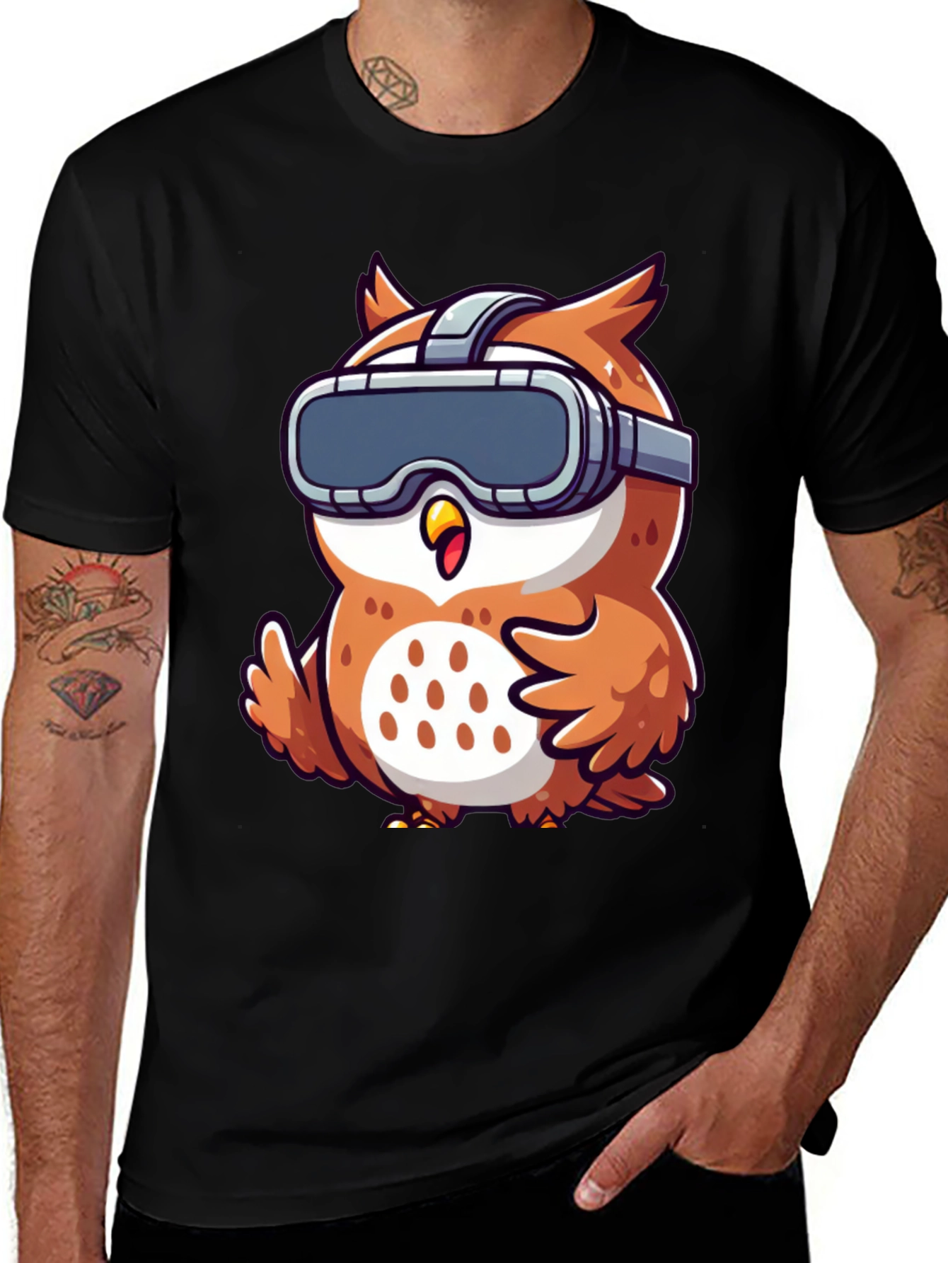 Variant 20 of Owl in VR Headset Graphic Tee - Black