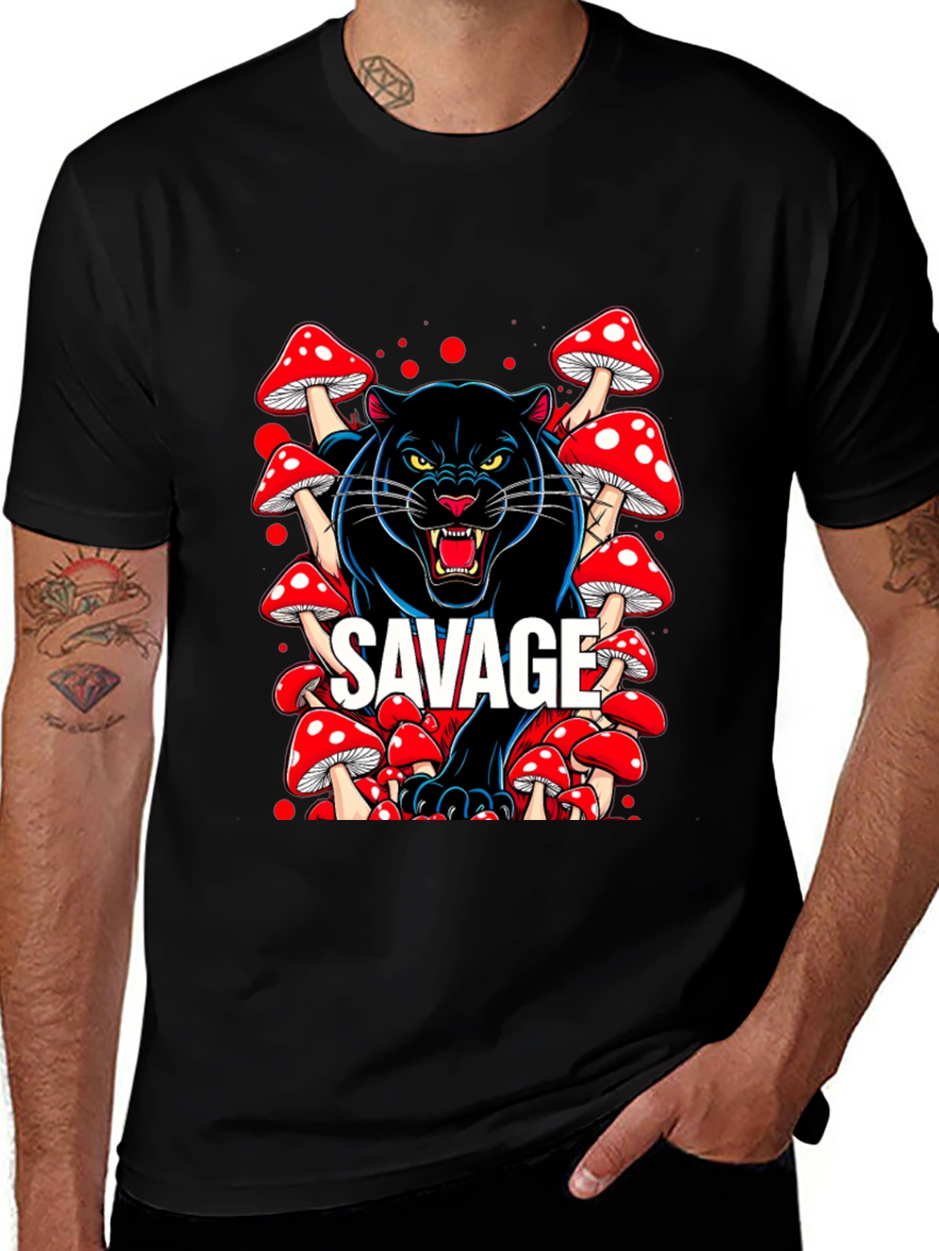 Variant 10 of Savage Panther Mushroom Graphic T-Shirt