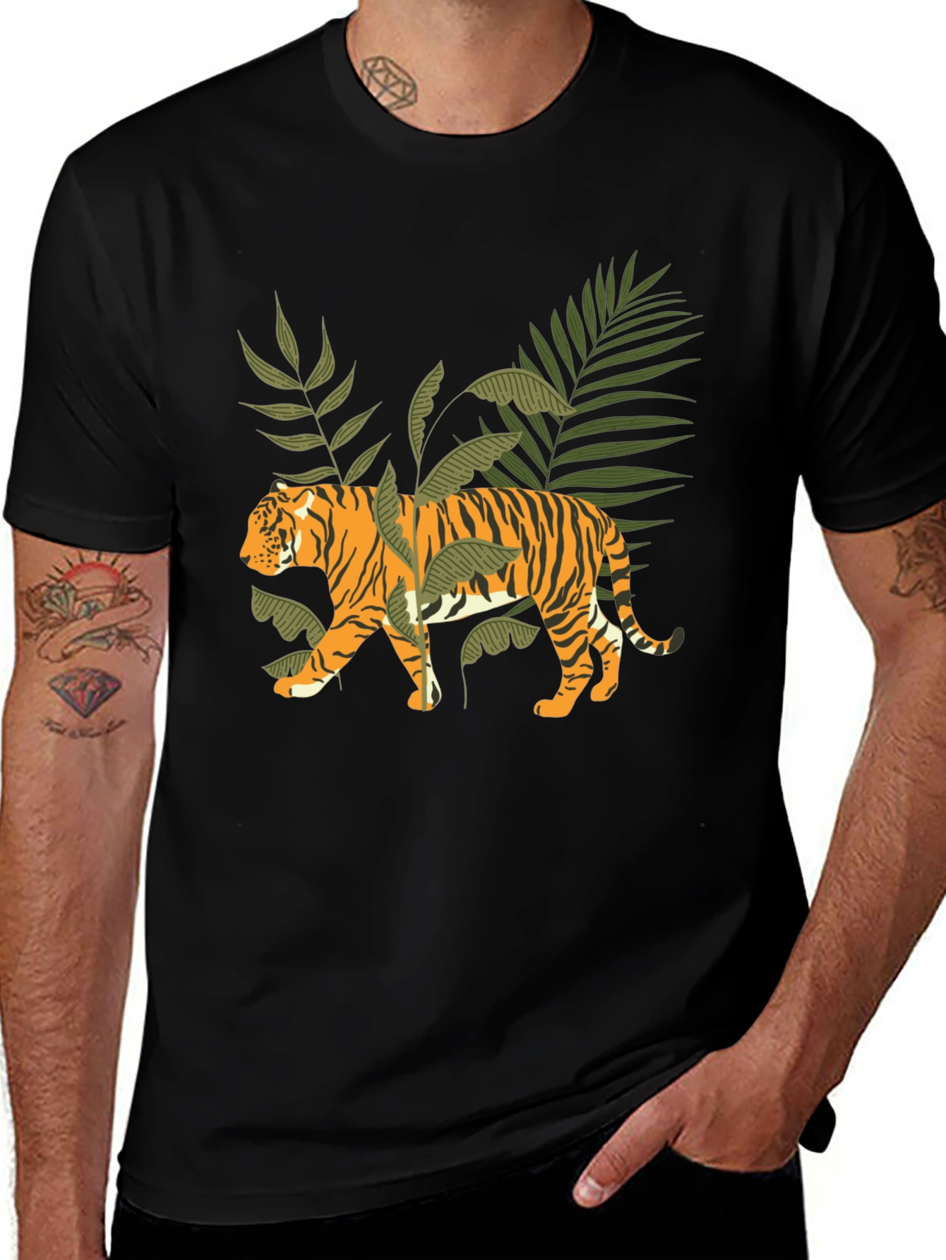 Variant 18 of Tiger Graphic Tee - Black Cotton T-Shirt